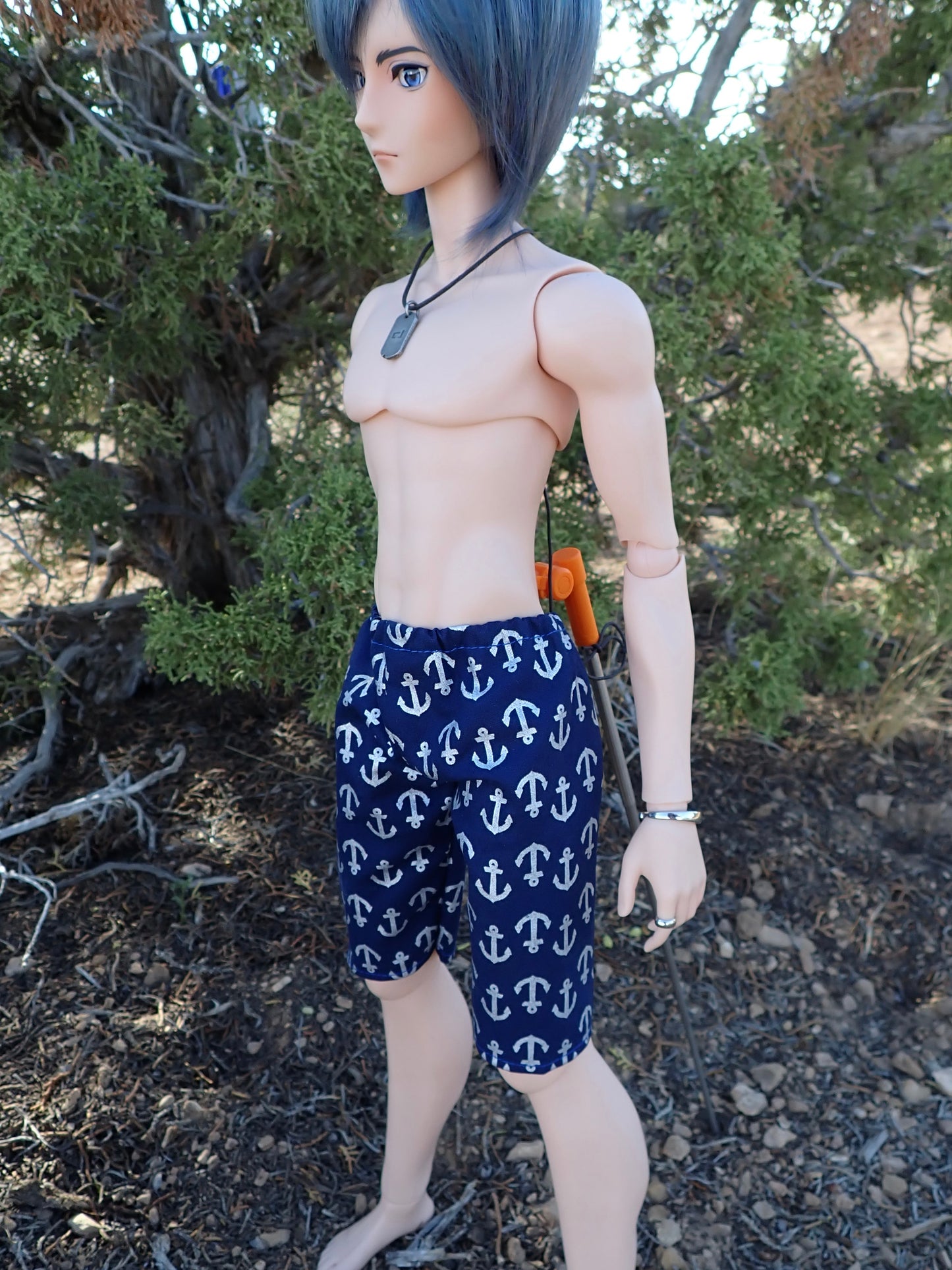 MADE TO ORDER Smart doll guys navy blue anchor swim trunks shorts