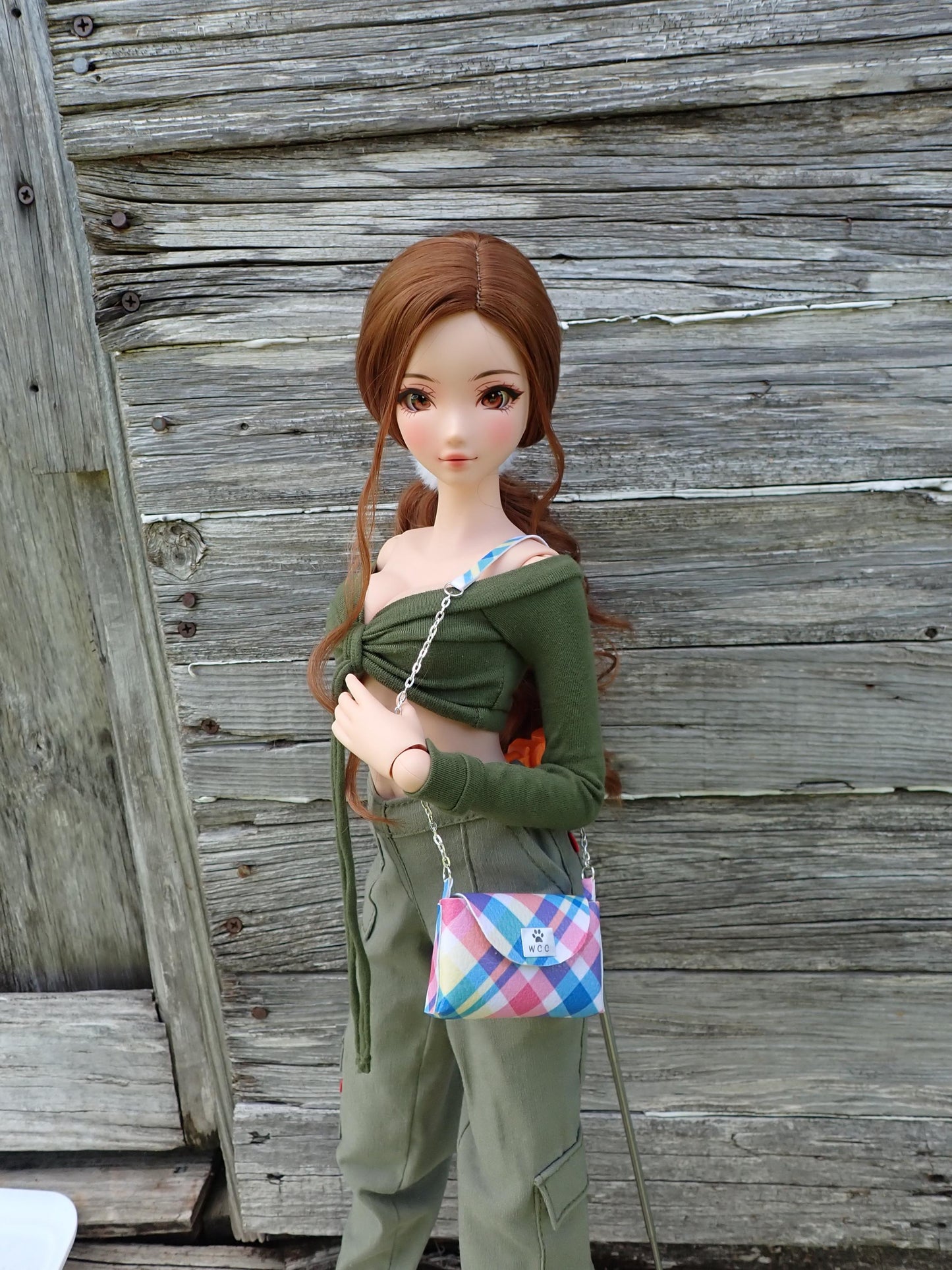 Smart doll purse multicolor plaid print red blue yellow