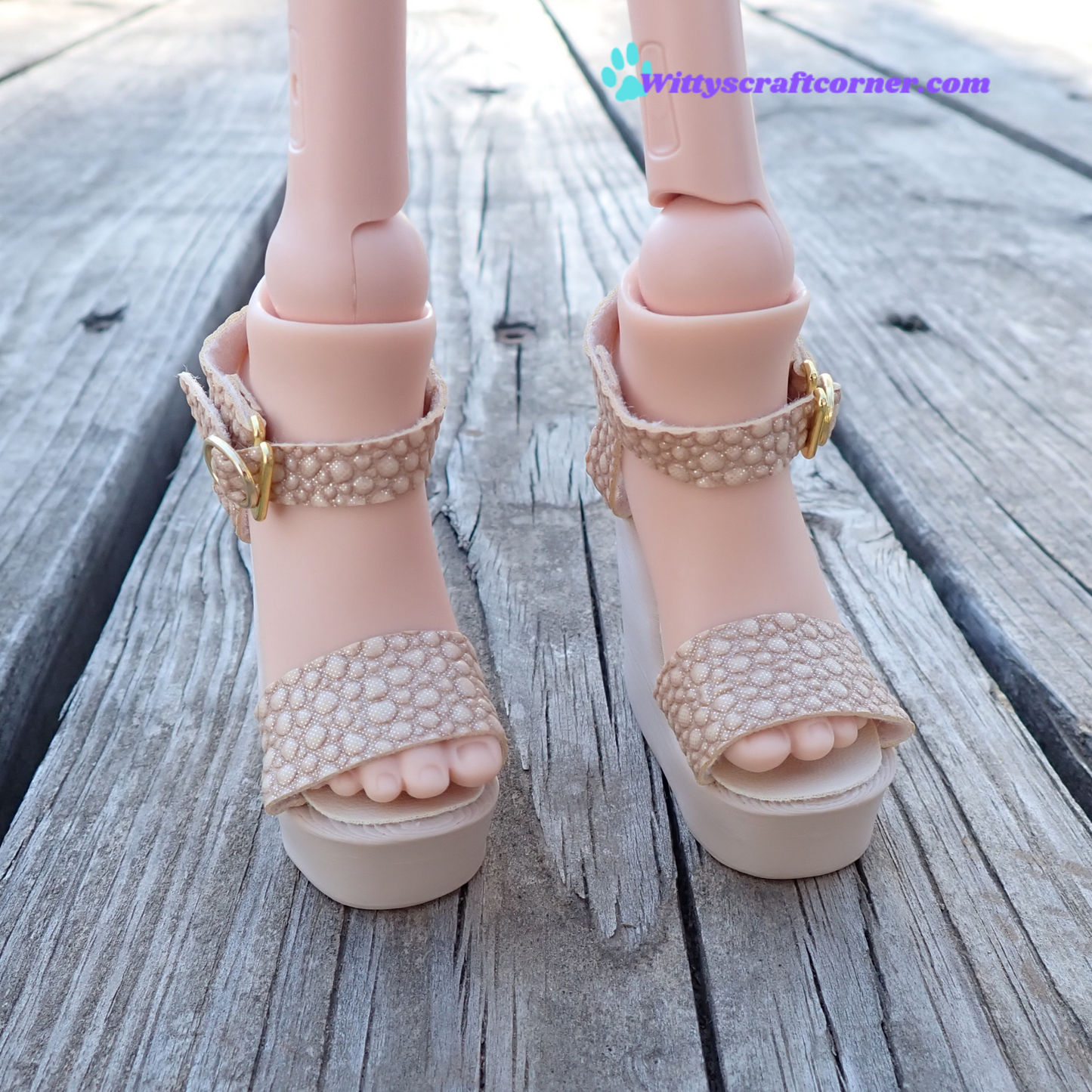 Smart doll beige wedges bubble textured faux leather straps
