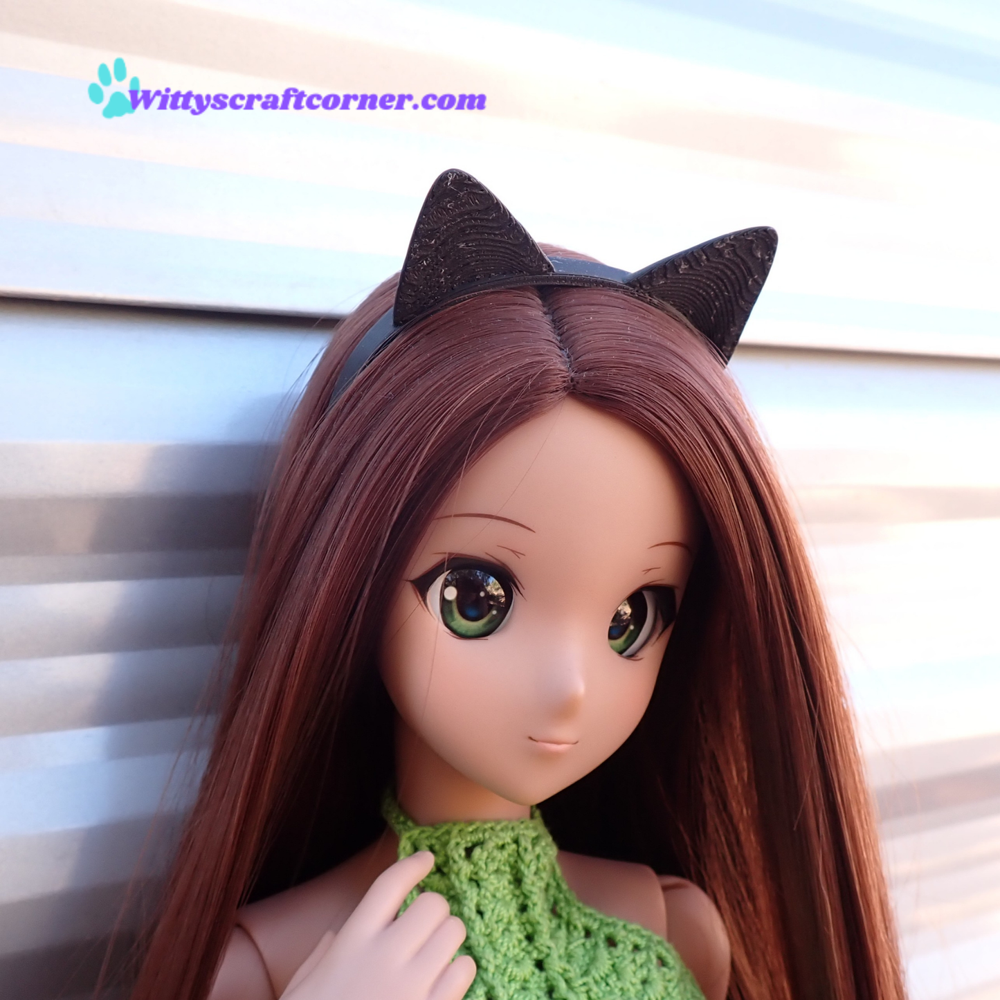 Smart doll headband cat ears matte black 3D printed