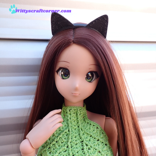 Smart doll headband cat ears matte black 3D printed