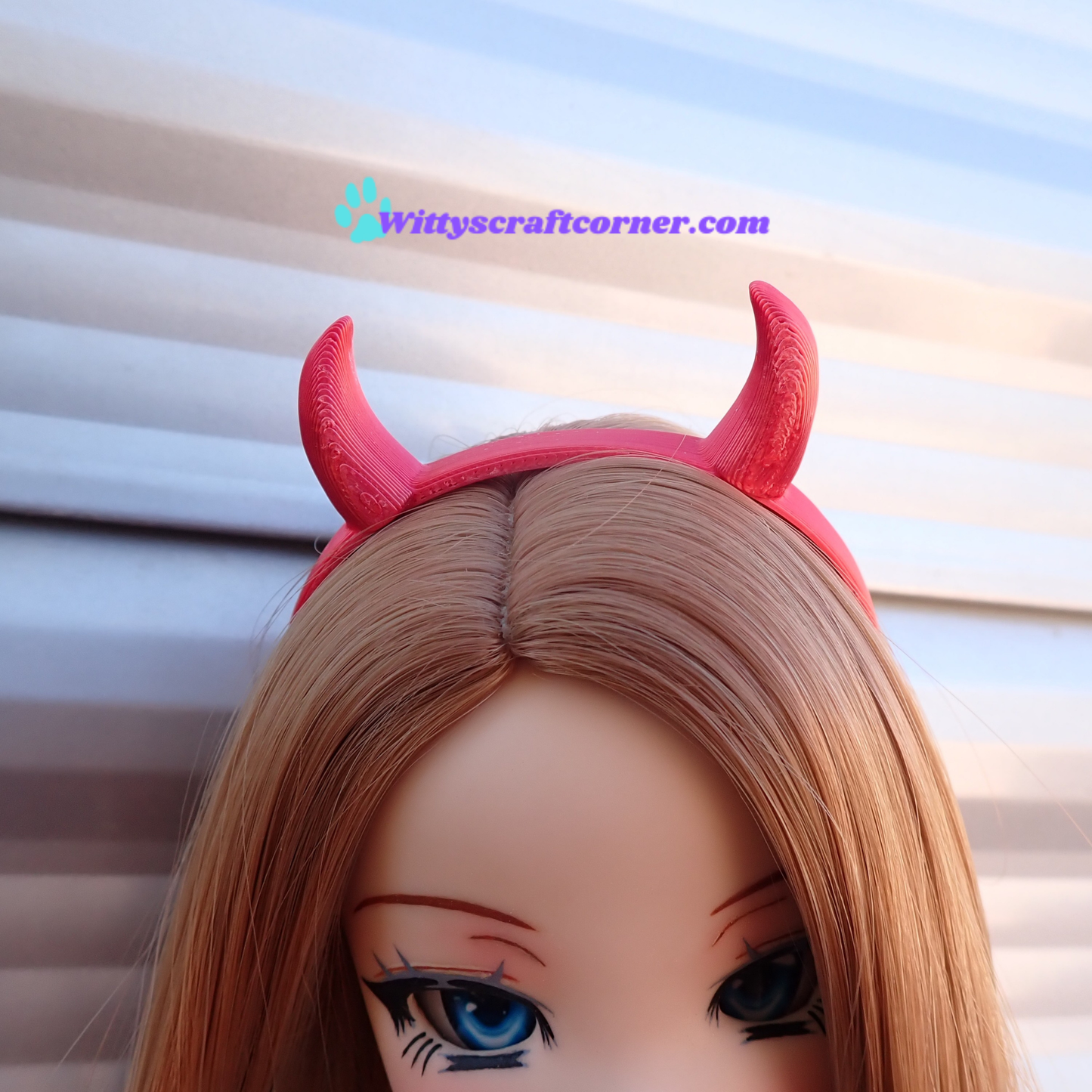 Smart doll headband devil horns and pitchfork set metallic red 3D printed