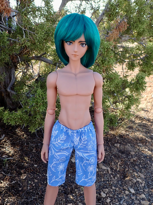 MADE TO ORDER Smart doll guys baby blue nautical ocean swim trunks shorts