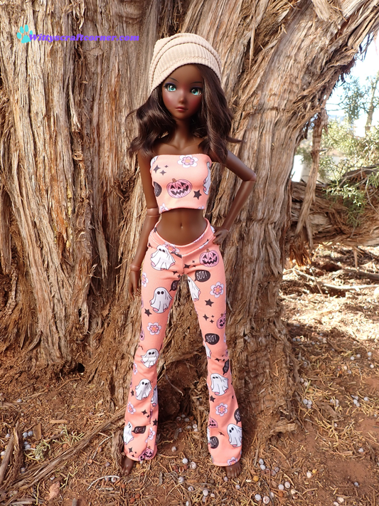 MADE TO ORDER Smart doll Classic or Pear Halloween bell bottom outfit set tube top pink and peach pumpkins and ghosts