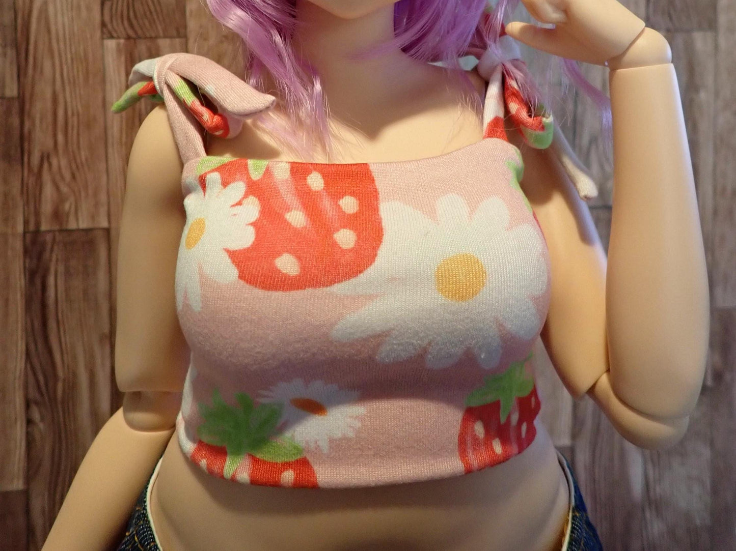 Smart doll PEAR Tie strap top pink strawberries and flowers
