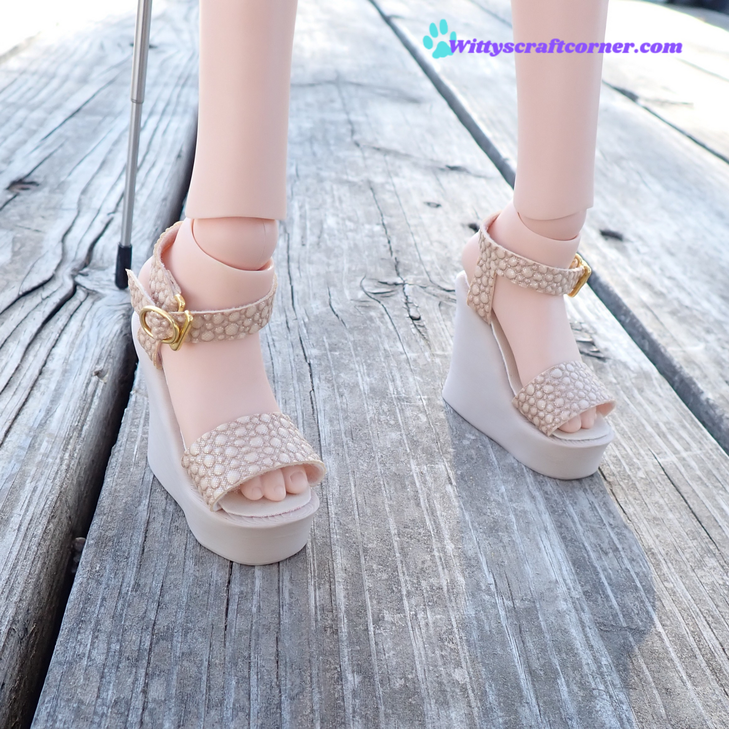 Smart doll beige wedges bubble textured faux leather straps