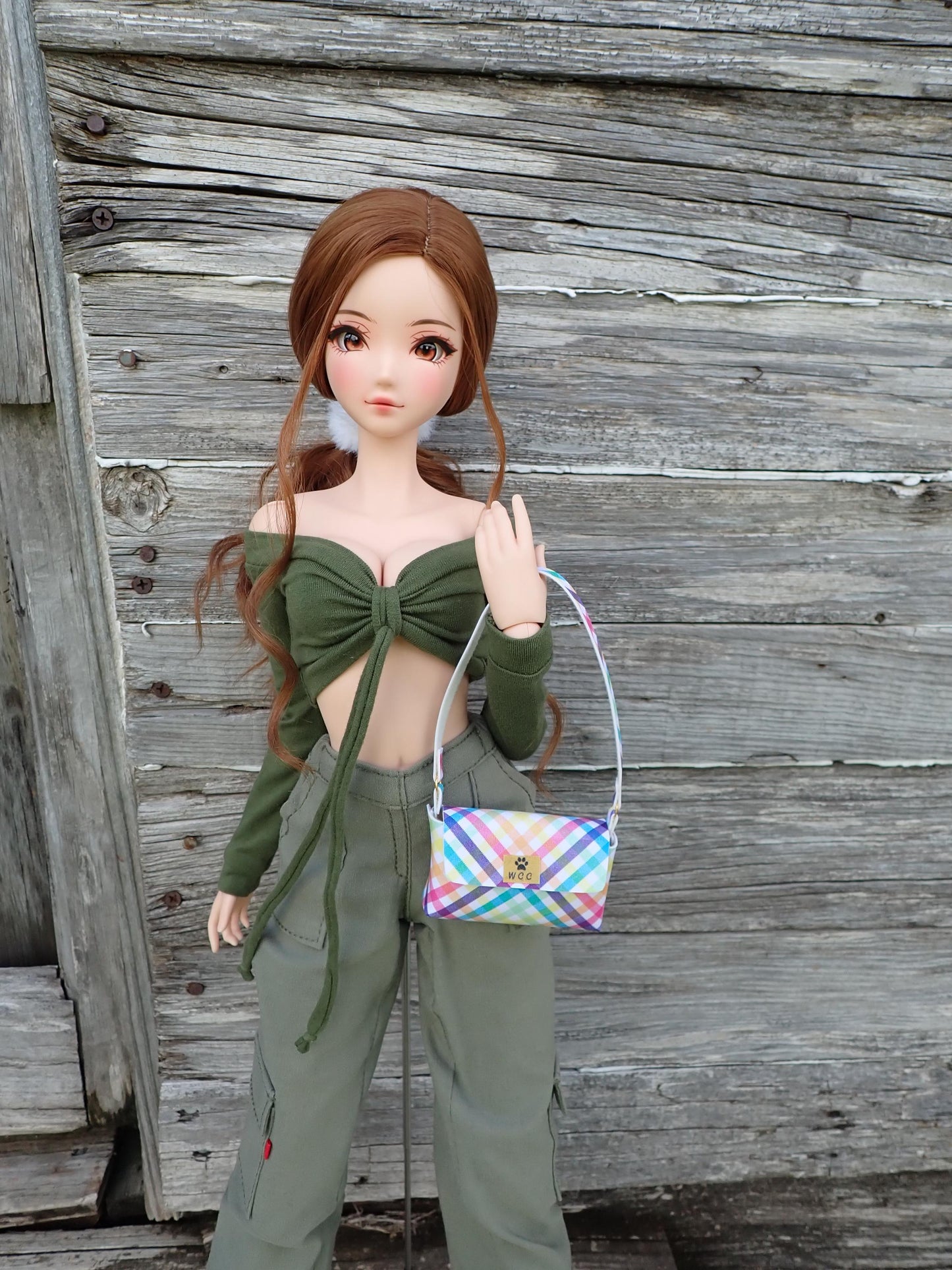 Smart doll rainbow plaid shoulder bag purse