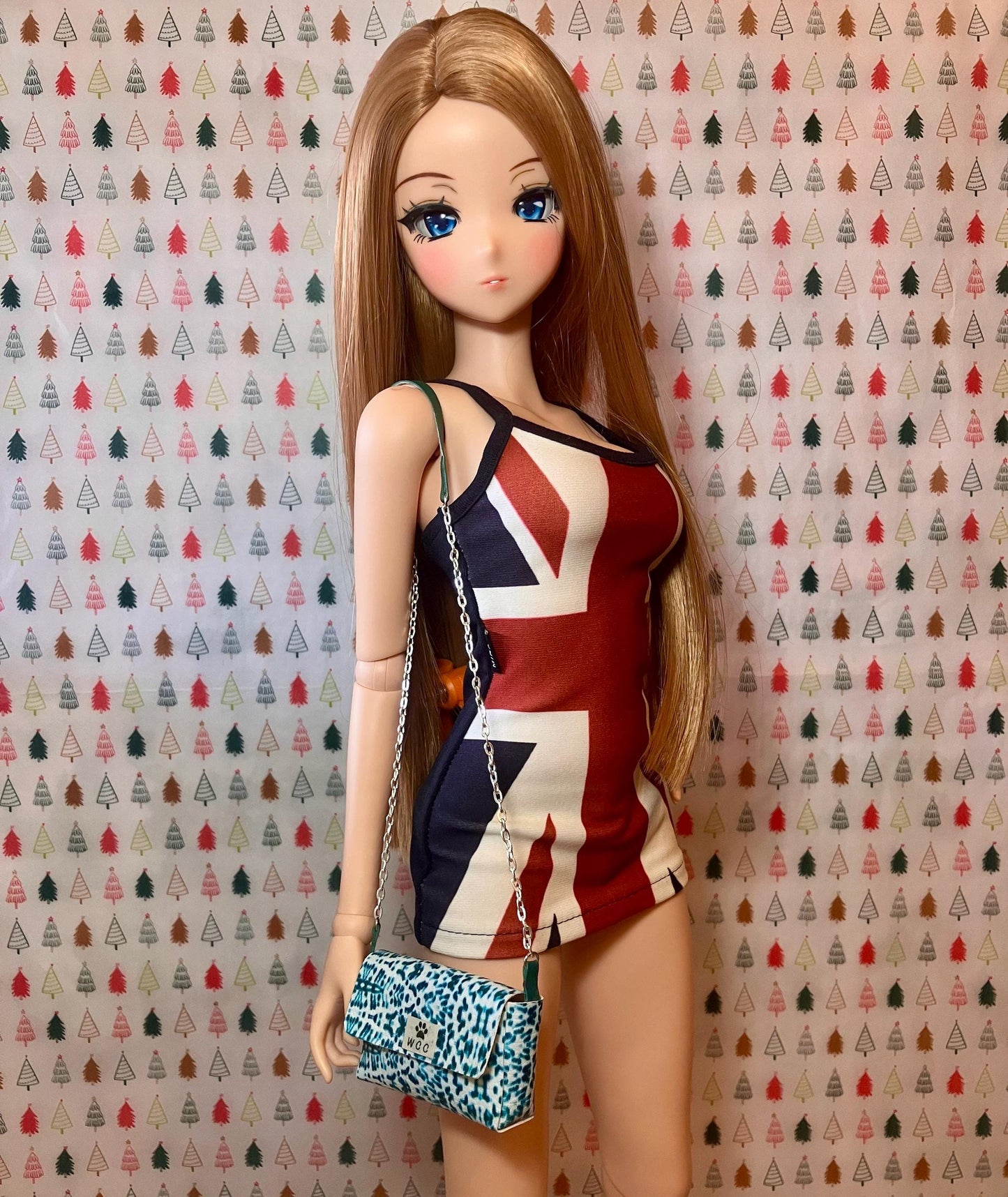 Smart doll purse teal and white southwestern style prin