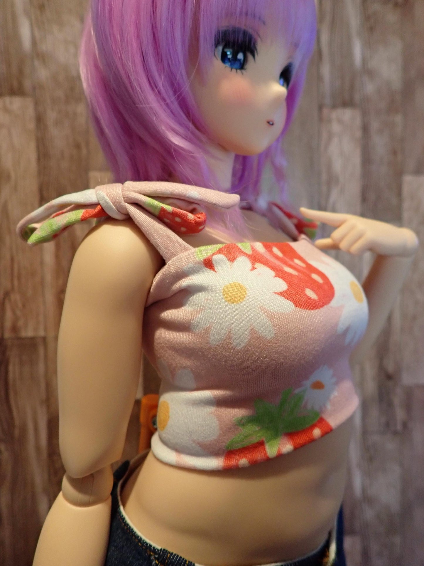 Smart doll PEAR Tie strap top pink strawberries and flowers