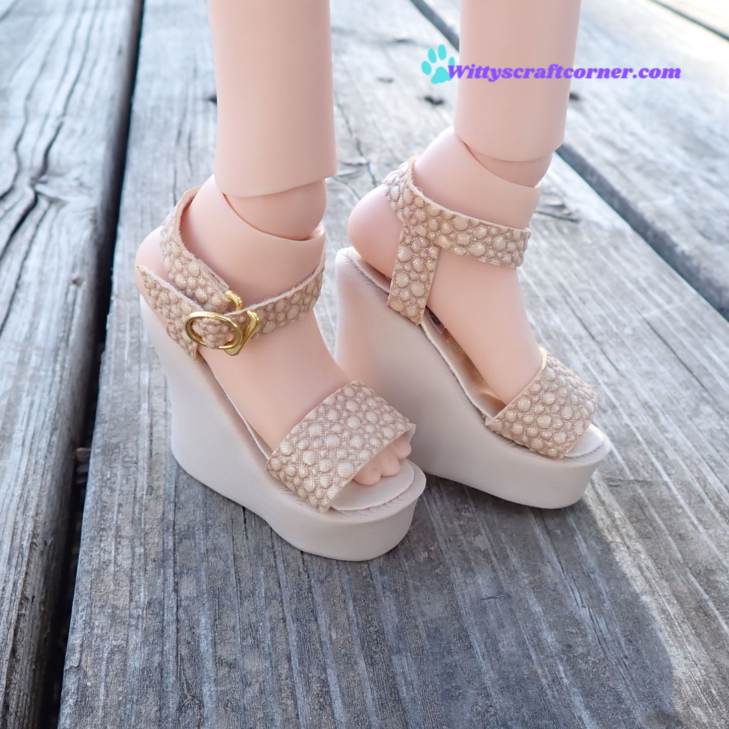 Smart doll beige wedges bubble textured faux leather straps