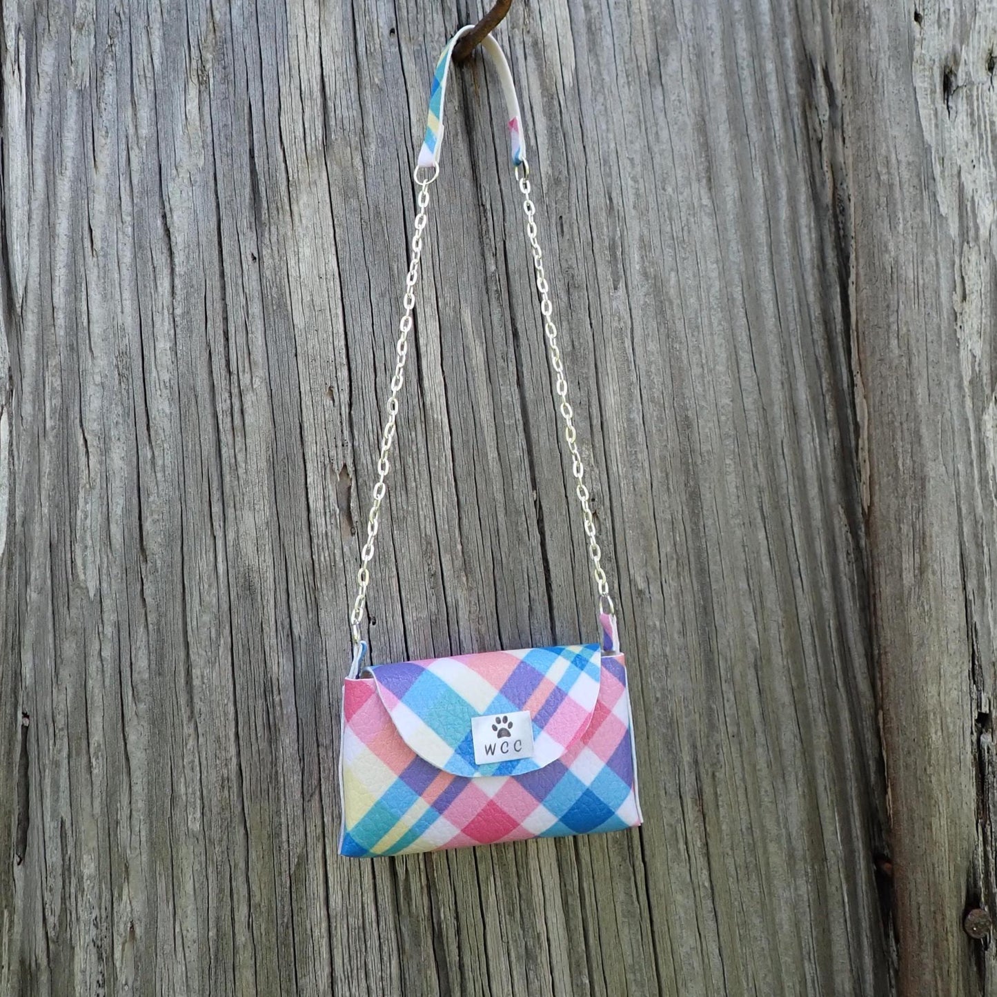 Smart doll purse multicolor plaid print red blue yellow