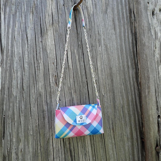 Smart doll purse multicolor plaid print red blue yellow