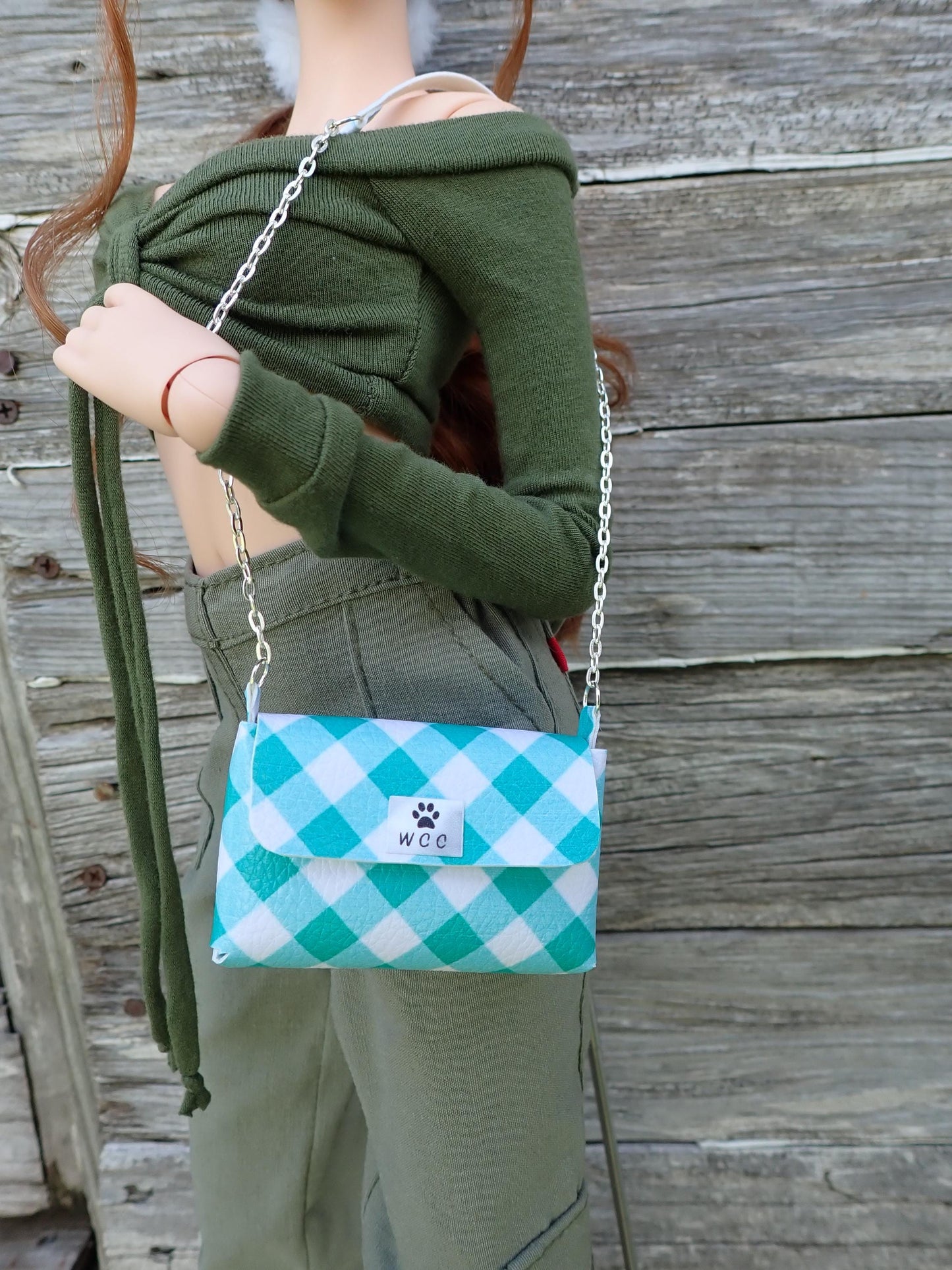 Smart doll purse teal plaid