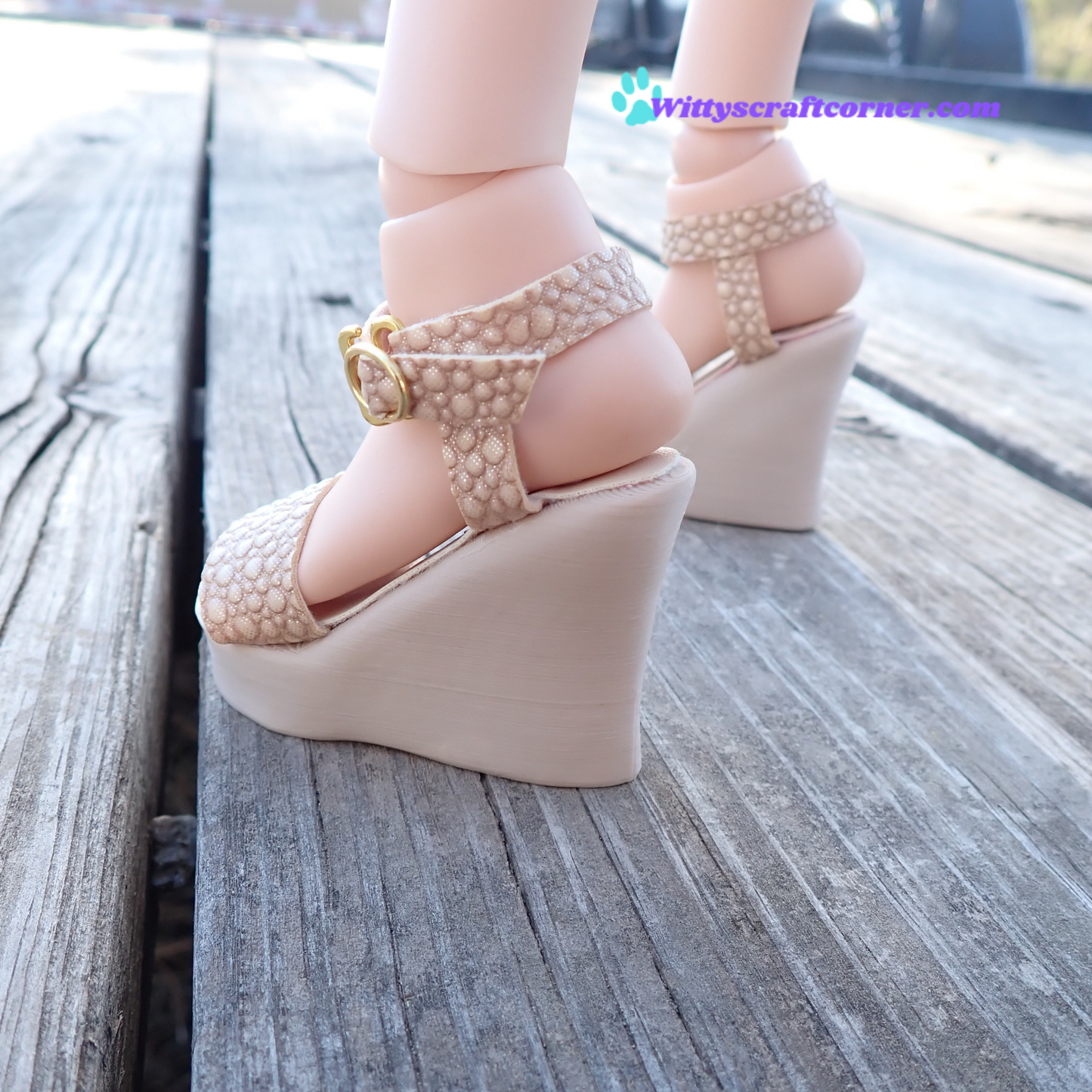 Smart doll beige wedges bubble textured faux leather straps