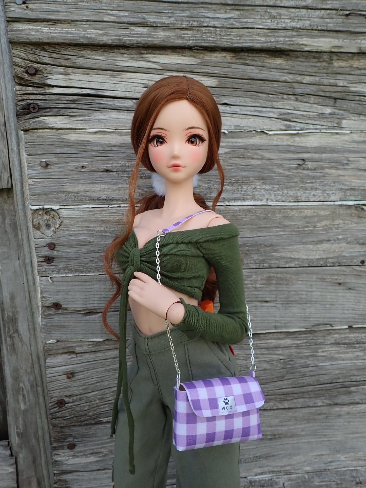 Smart doll purse purple plaid