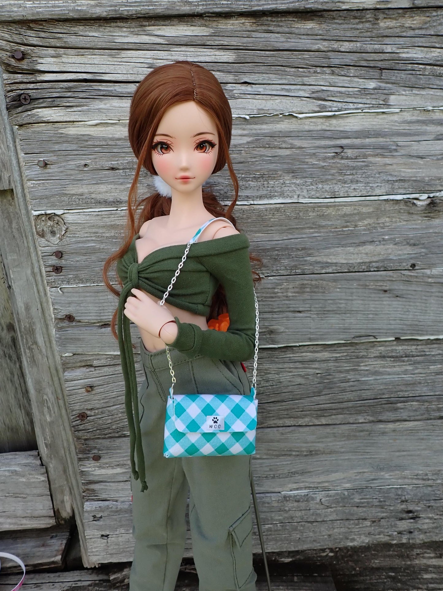 Smart doll purse teal plaid