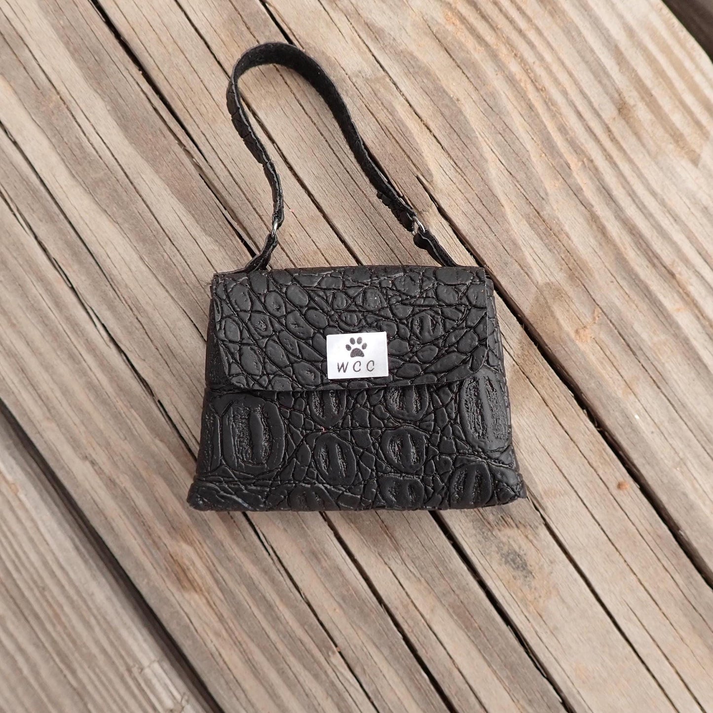 Smart doll black alligator skin embossed large purse