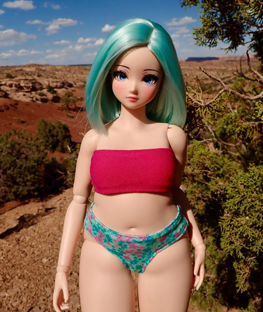 MADE TO ORDER Smart doll PEAR mint and pink flowers bikini