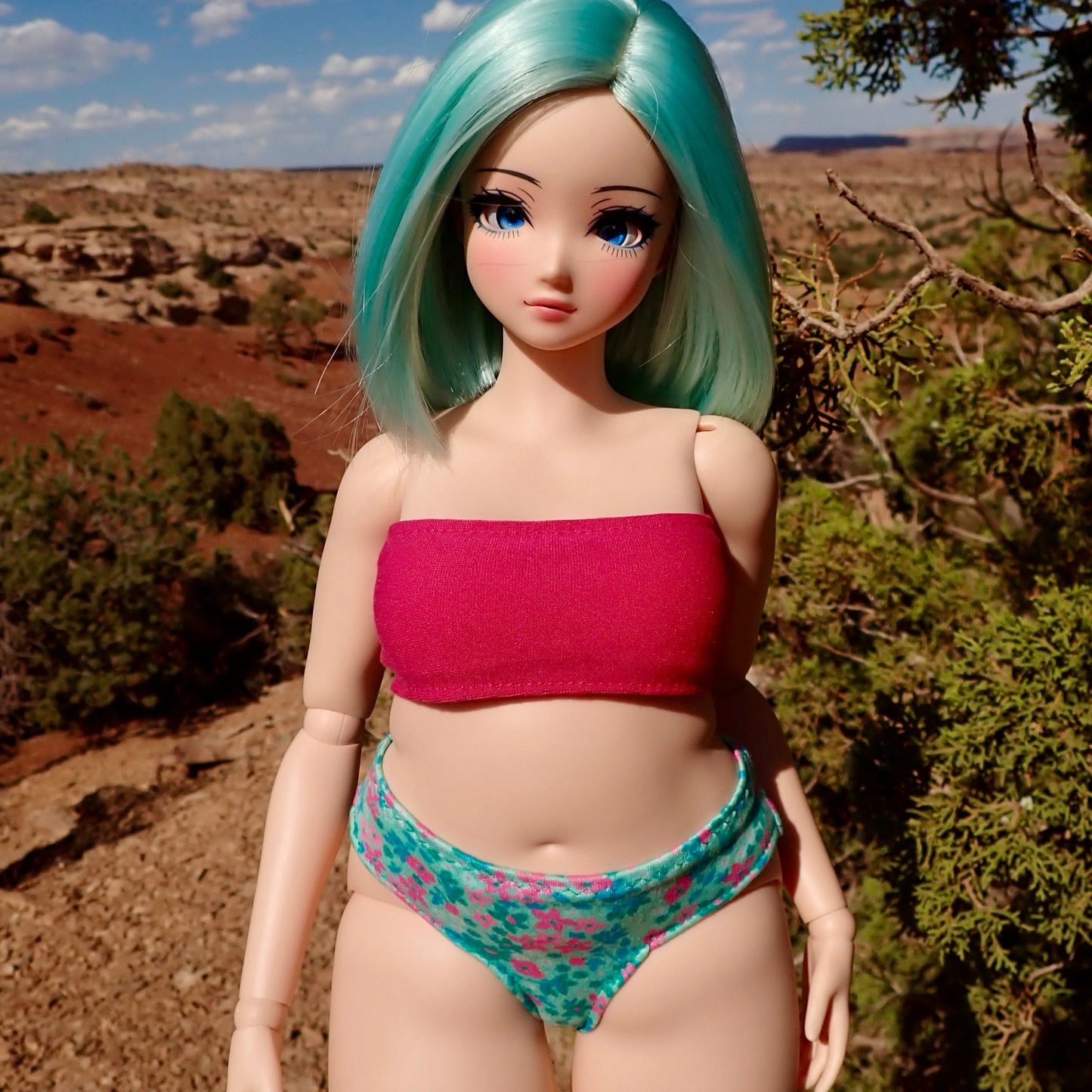 MADE TO ORDER Smart doll PEAR mint and pink flowers bikini