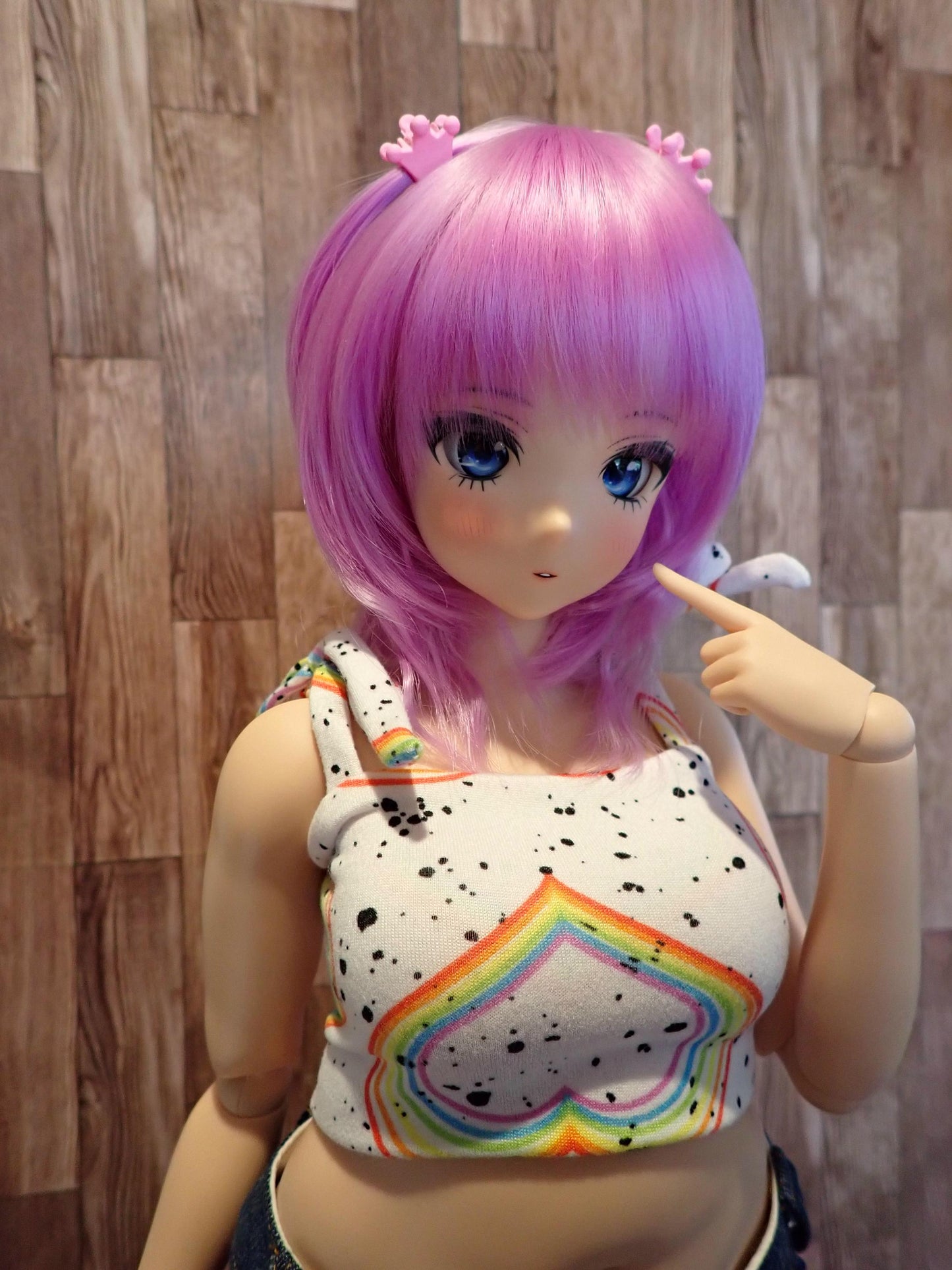 Smart doll PEAR Tie strap top Paint splatter rainbow heart