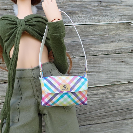 Smart doll rainbow plaid shoulder bag purse