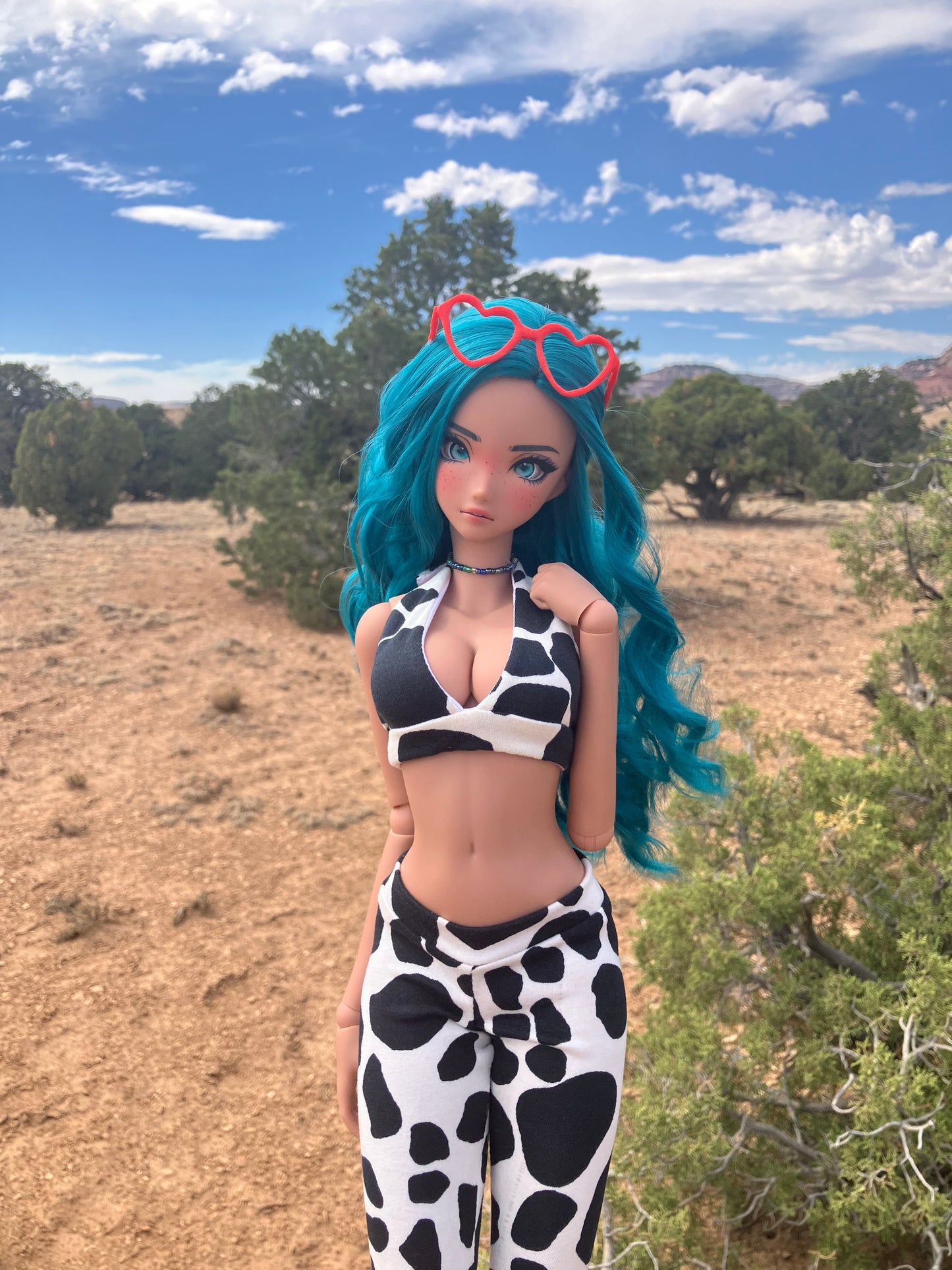 MADE TO ORDER Smart doll Classic cow print outfit bell bottoms and wrap top