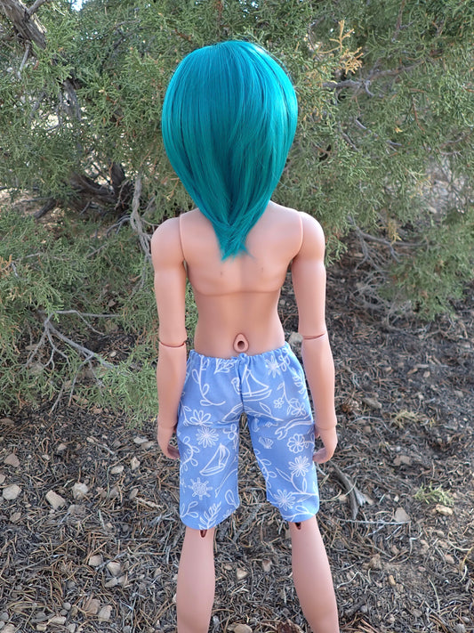 MADE TO ORDER Smart doll guys baby blue nautical ocean swim trunks shorts
