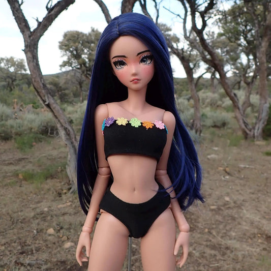 MADE TO ORDER Smart doll Black flower trim bikini swimsuit