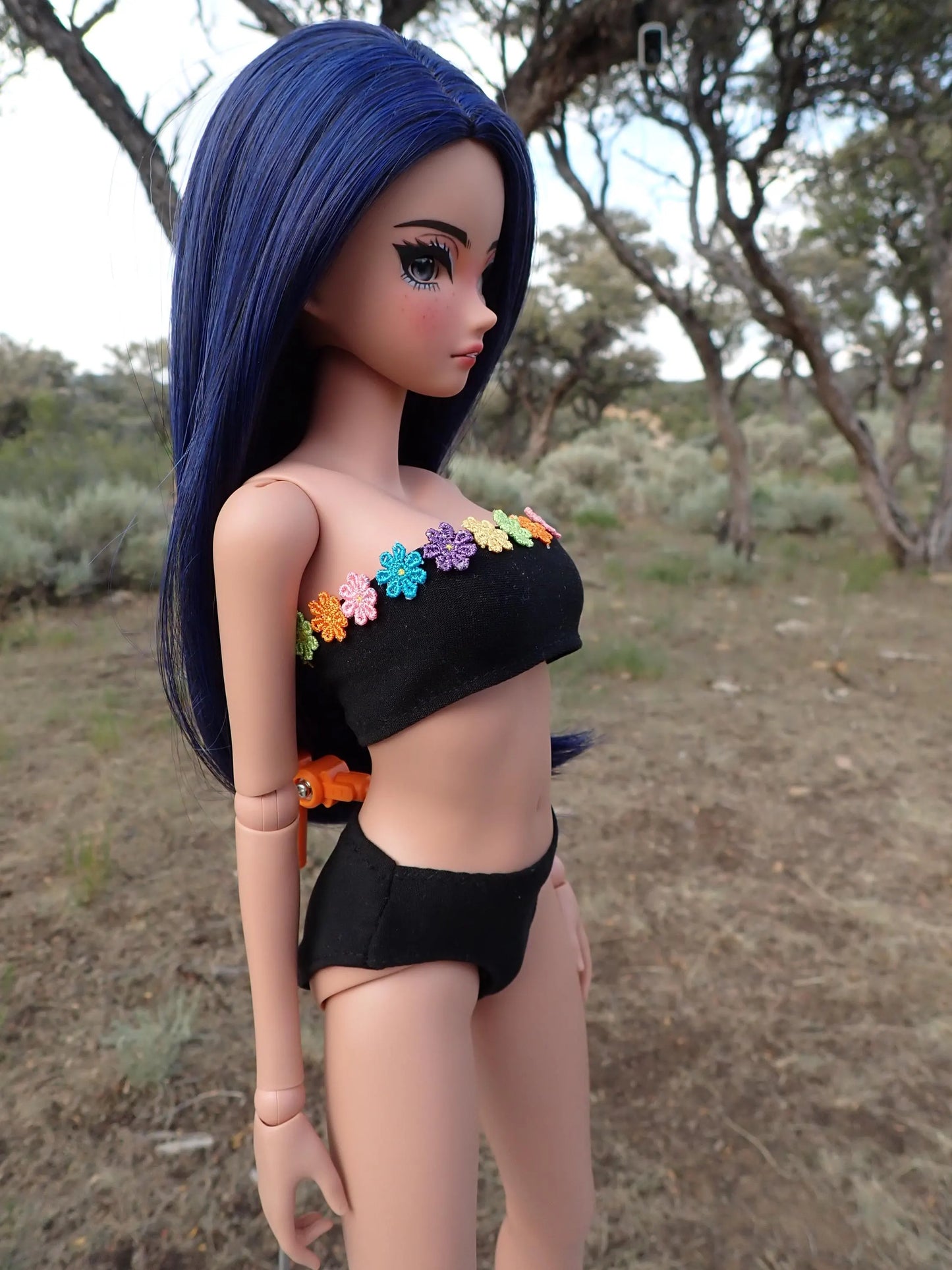 MADE TO ORDER Smart doll Black flower trim bikini swimsuit