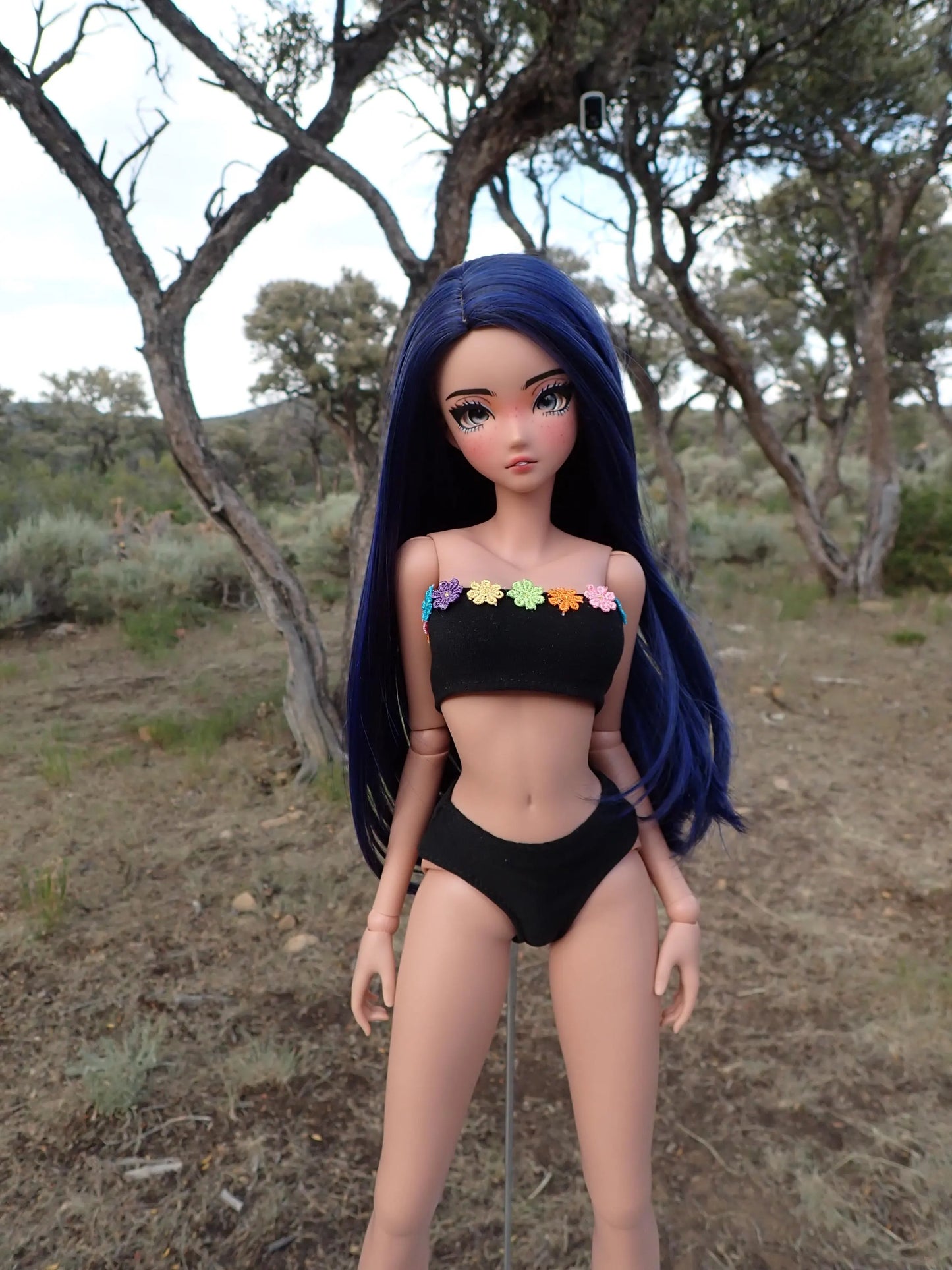 MADE TO ORDER Smart doll Black flower trim bikini swimsuit