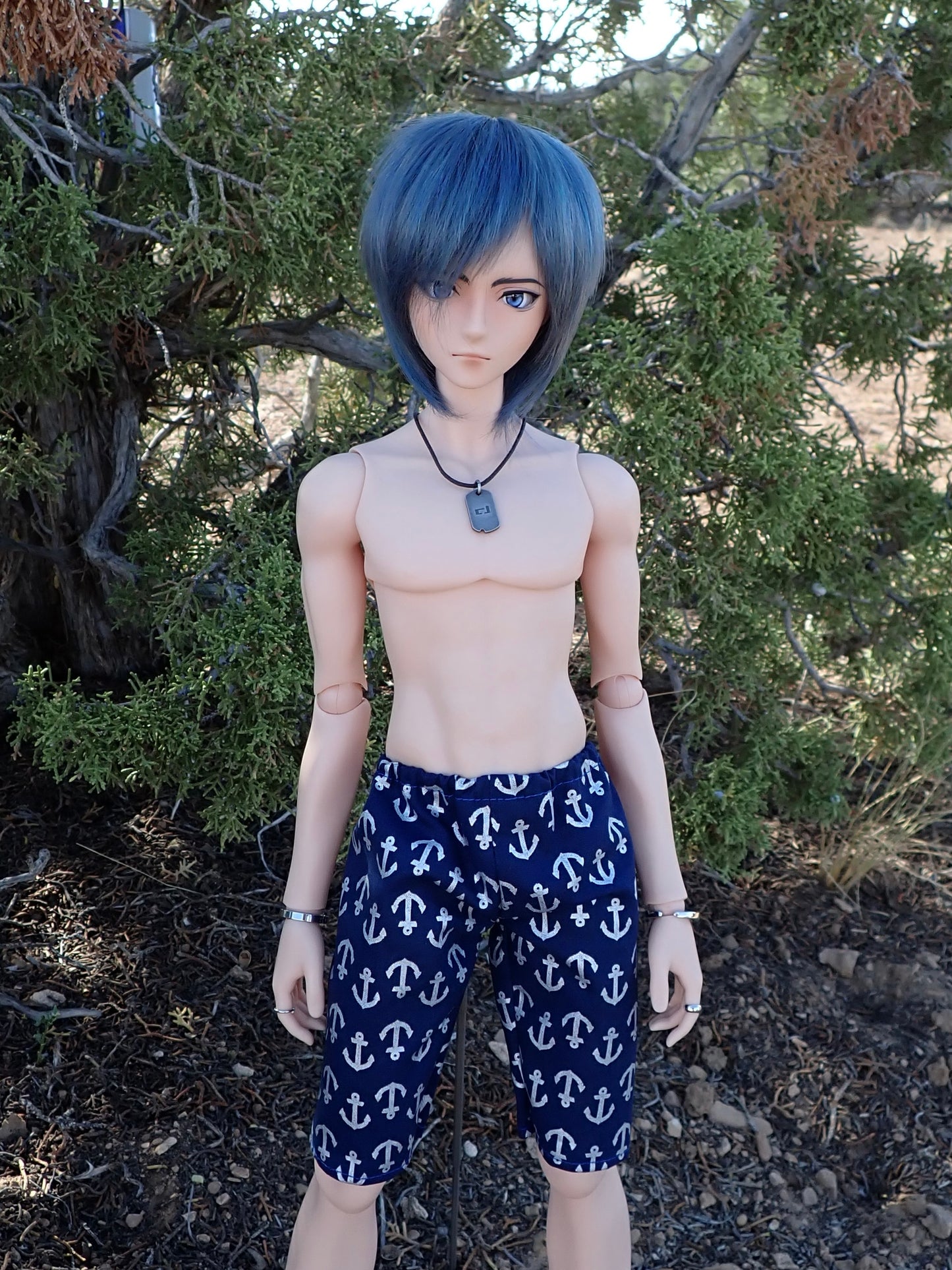 MADE TO ORDER Smart doll guys navy blue anchor swim trunks shorts