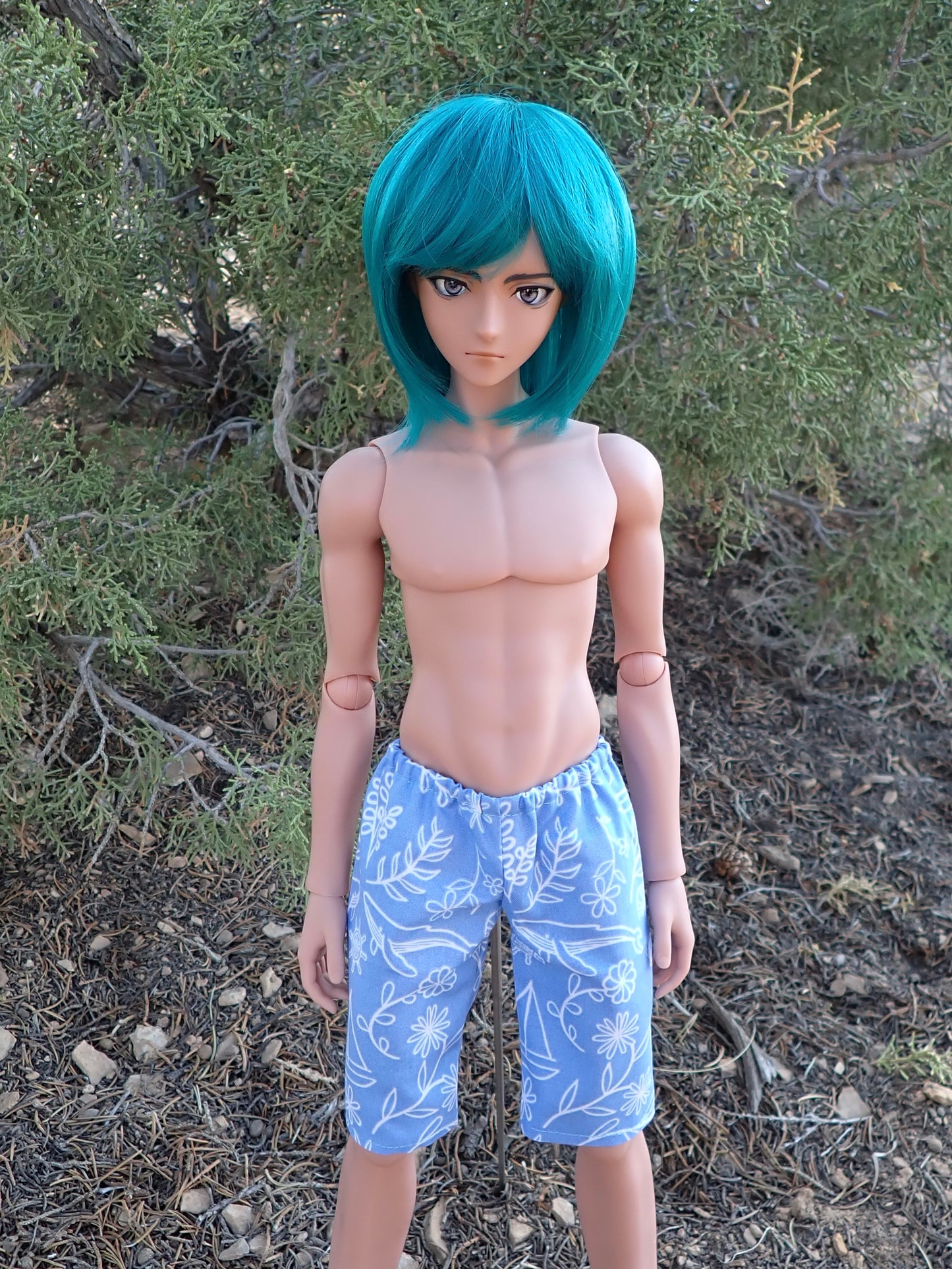 MADE TO ORDER Smart doll guys baby blue nautical ocean swim trunks shorts