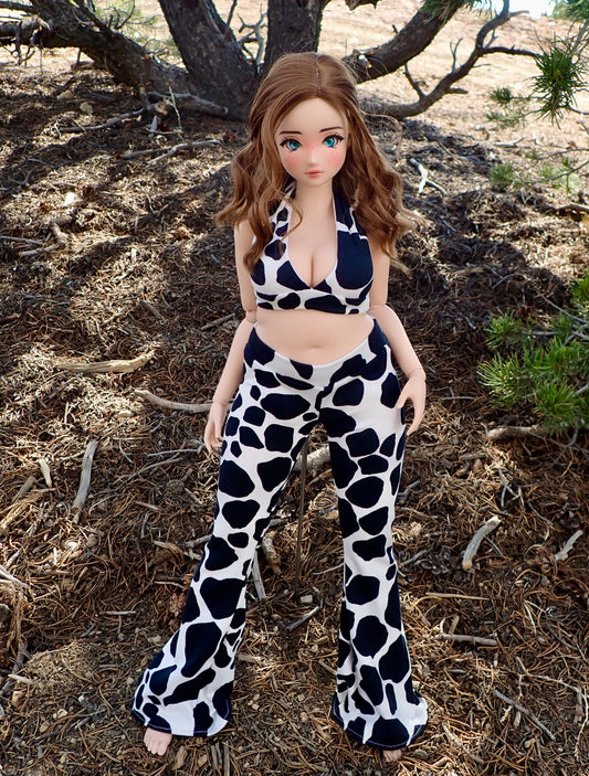 MADE TO ORDER Smart doll PEAR cow print outfit bell bottoms and wrap top
