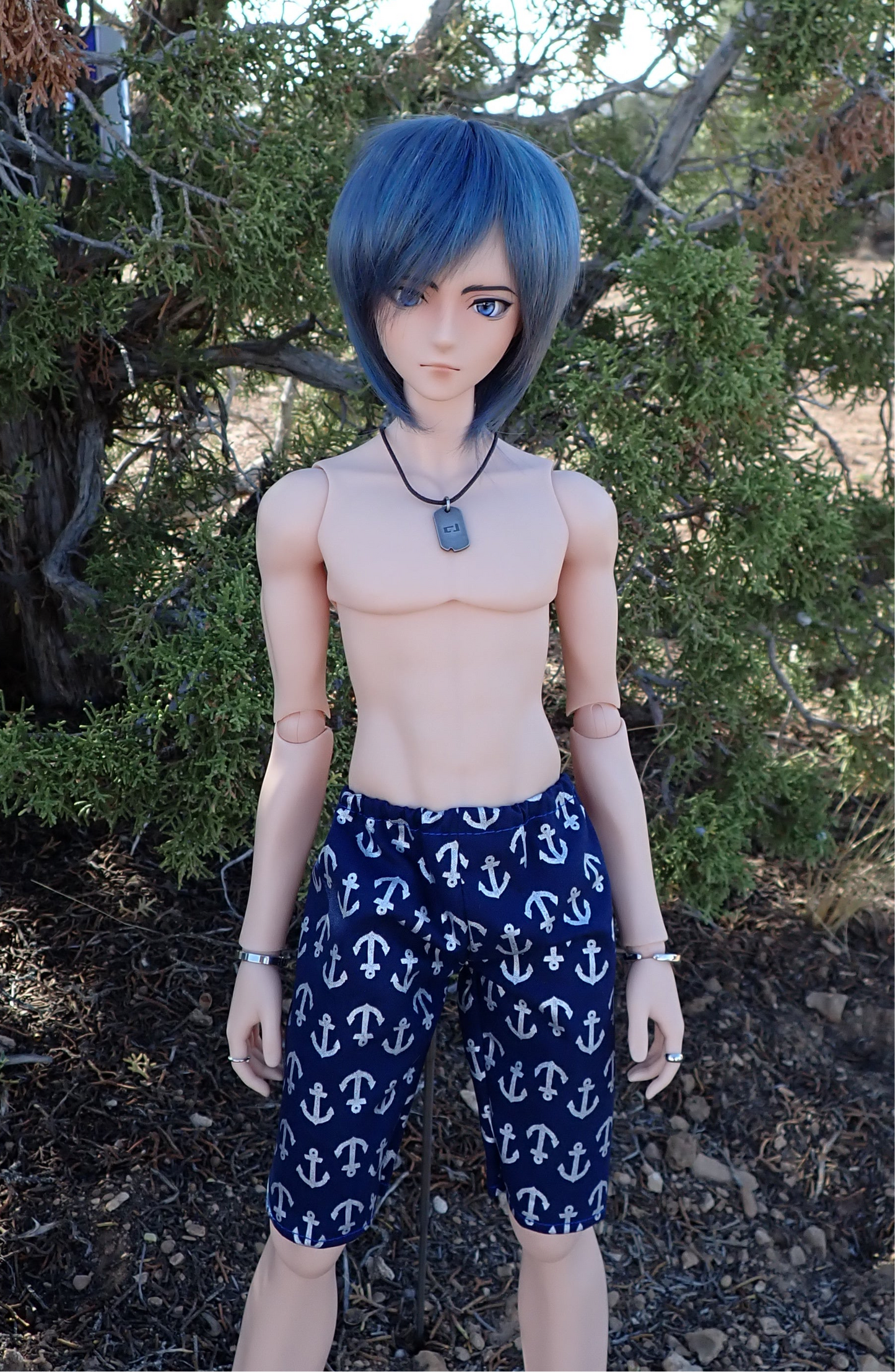 MADE TO ORDER Smart doll guys navy blue anchor swim trunks shorts