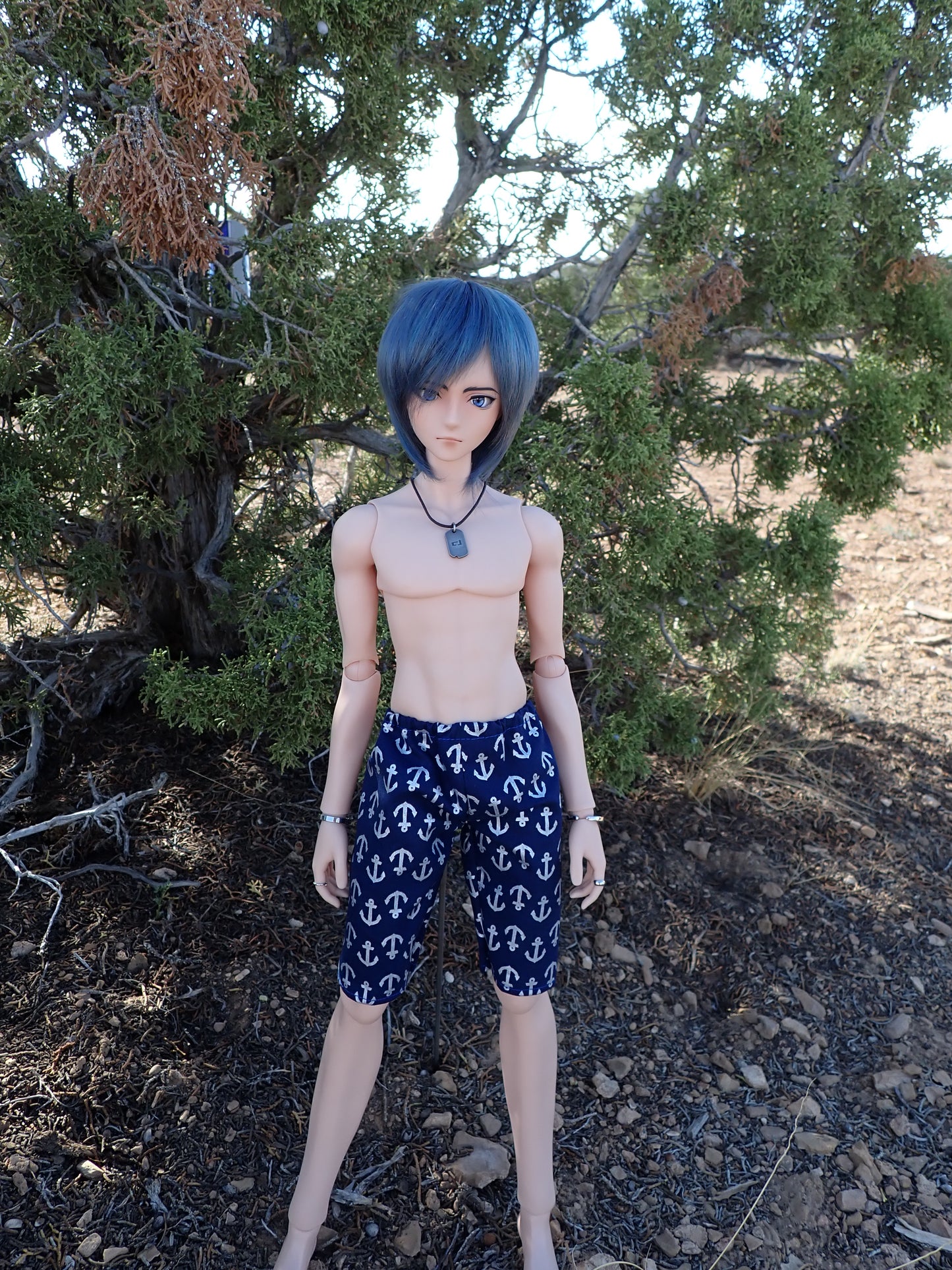 MADE TO ORDER Smart doll guys navy blue anchor swim trunks shorts