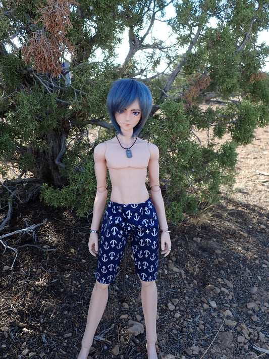 MADE TO ORDER Smart doll guys navy blue anchor swim trunks shorts