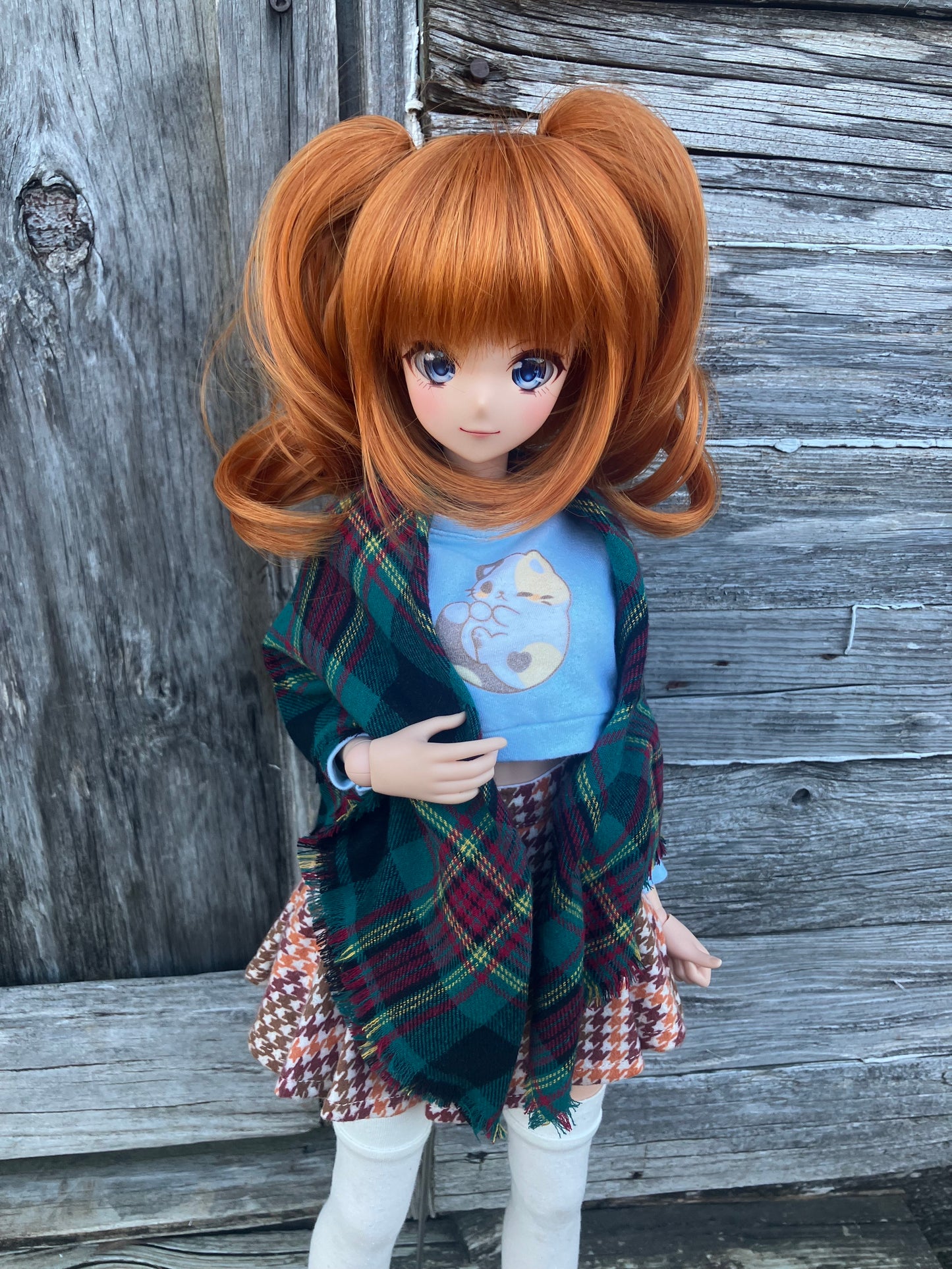 Smart doll shawl flannel plaid red and green