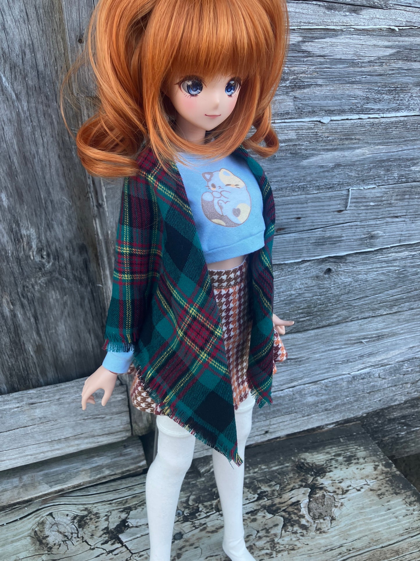 Smart doll shawl flannel plaid red and green