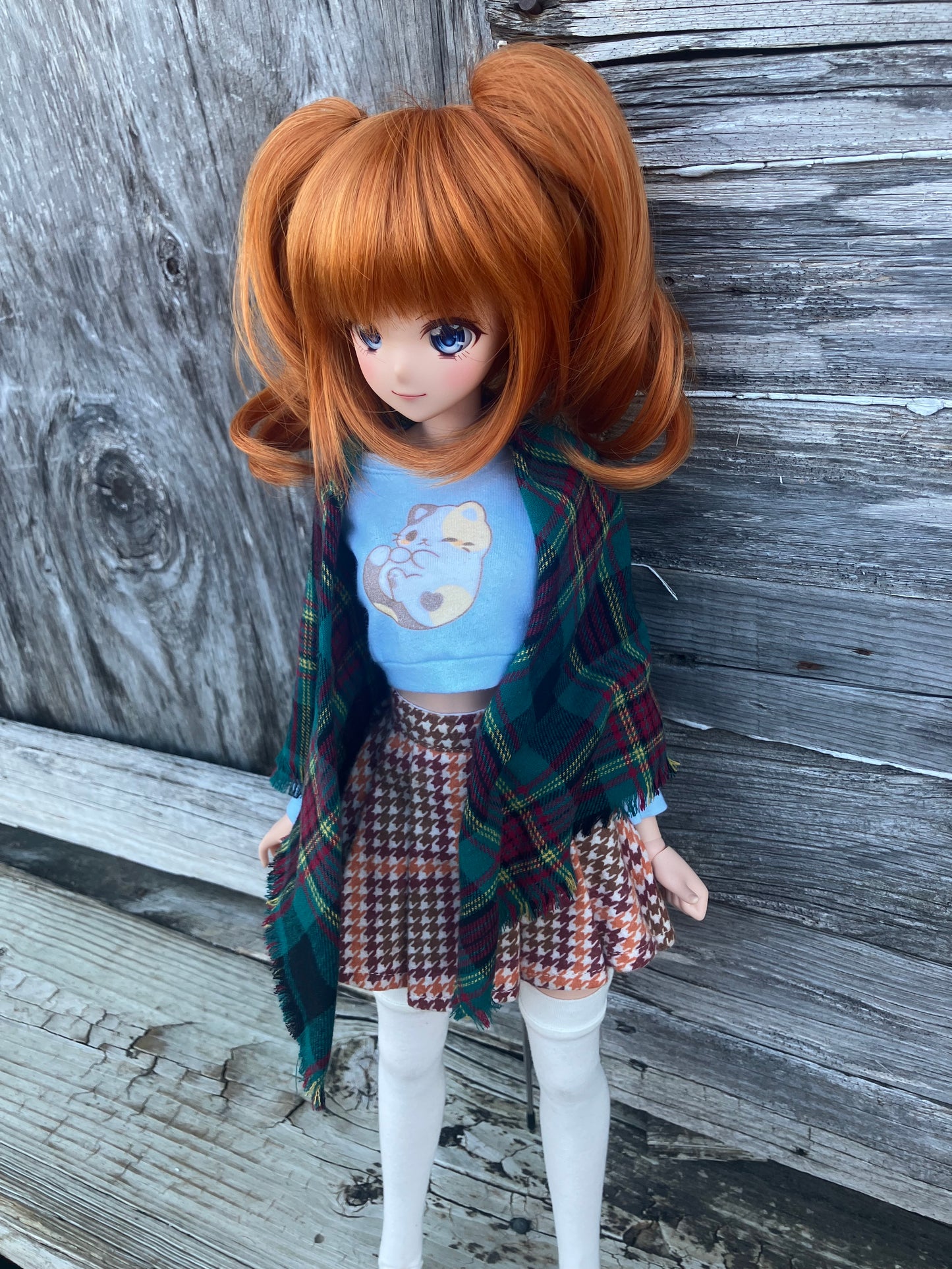 Smart doll shawl flannel plaid red and green