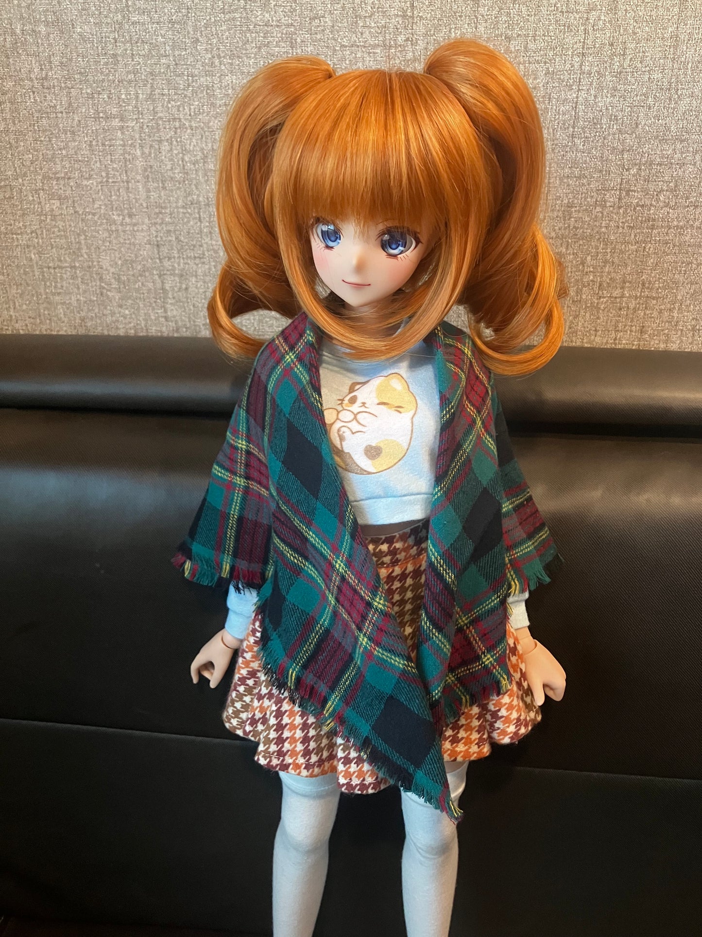 Smart doll shawl flannel plaid red and green