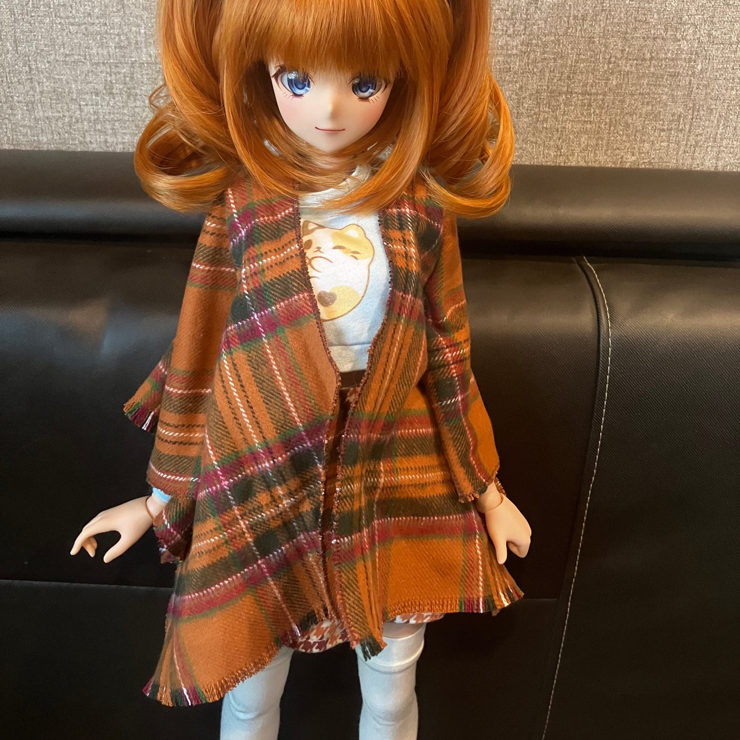 Smart doll shawl flannel plaid orange rust and green