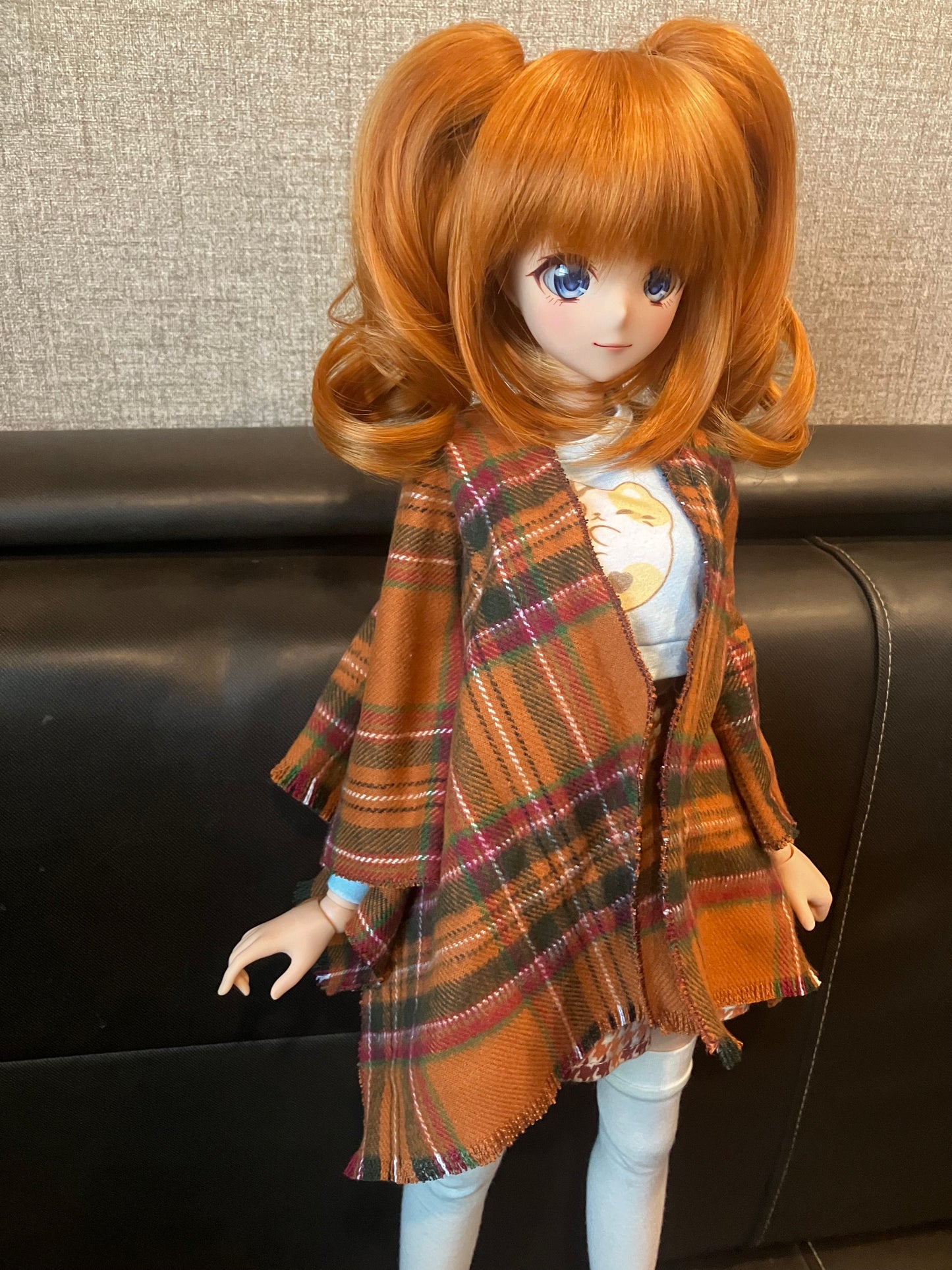 Smart doll shawl flannel plaid orange rust and green