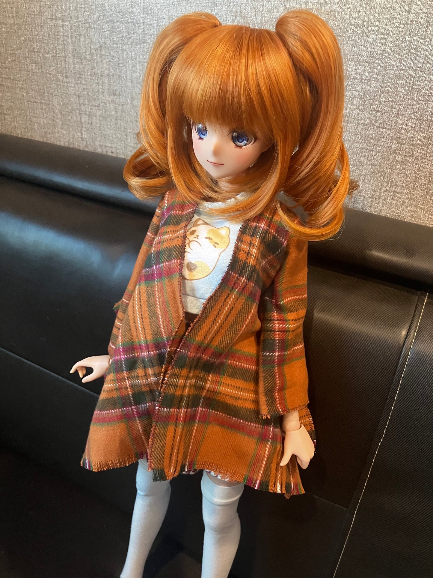 Smart doll shawl flannel plaid orange rust and green