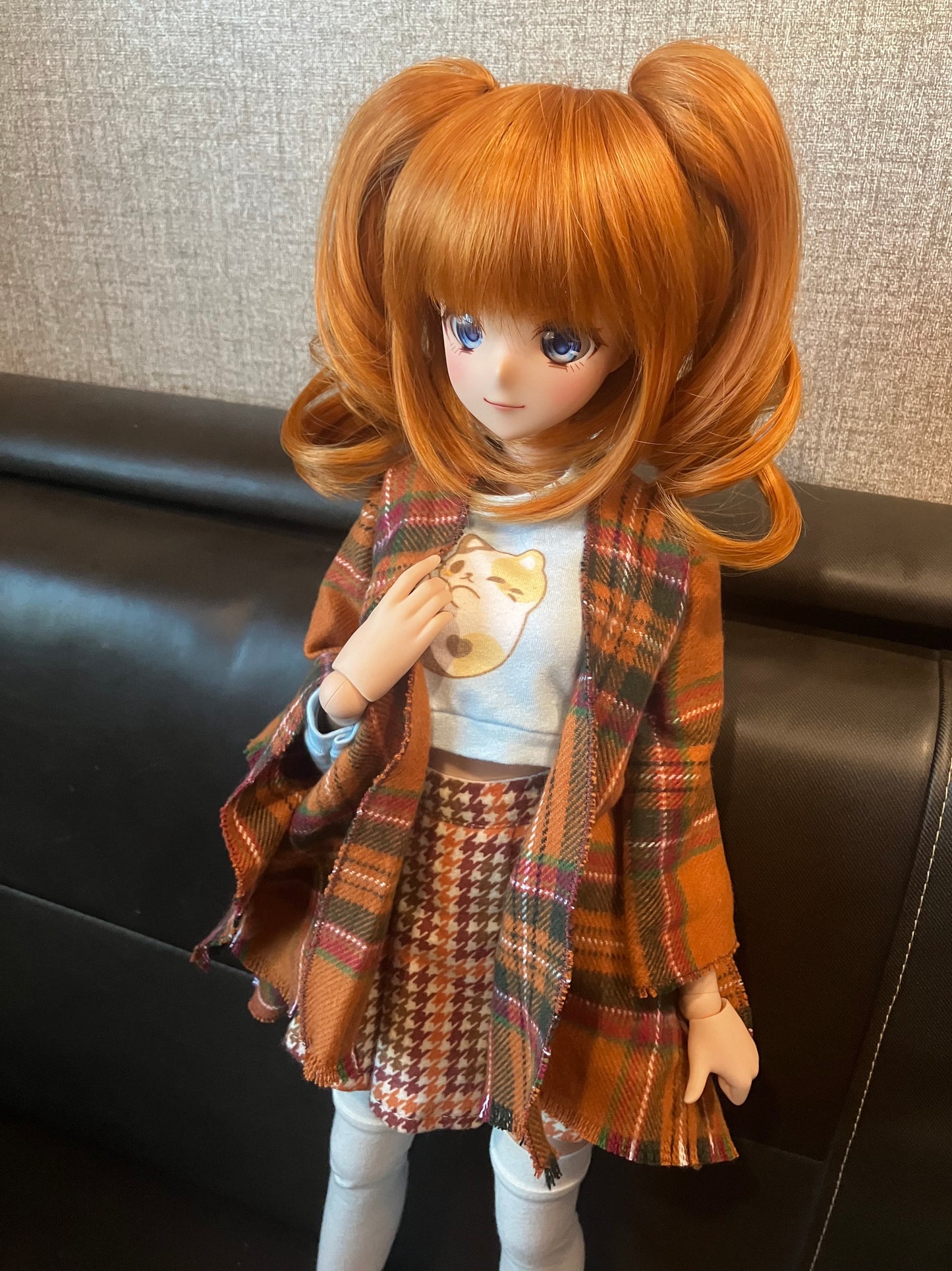 Smart doll shawl flannel plaid orange rust and green