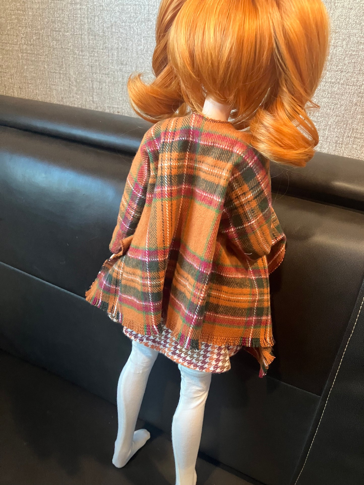 Smart doll shawl flannel plaid orange rust and green