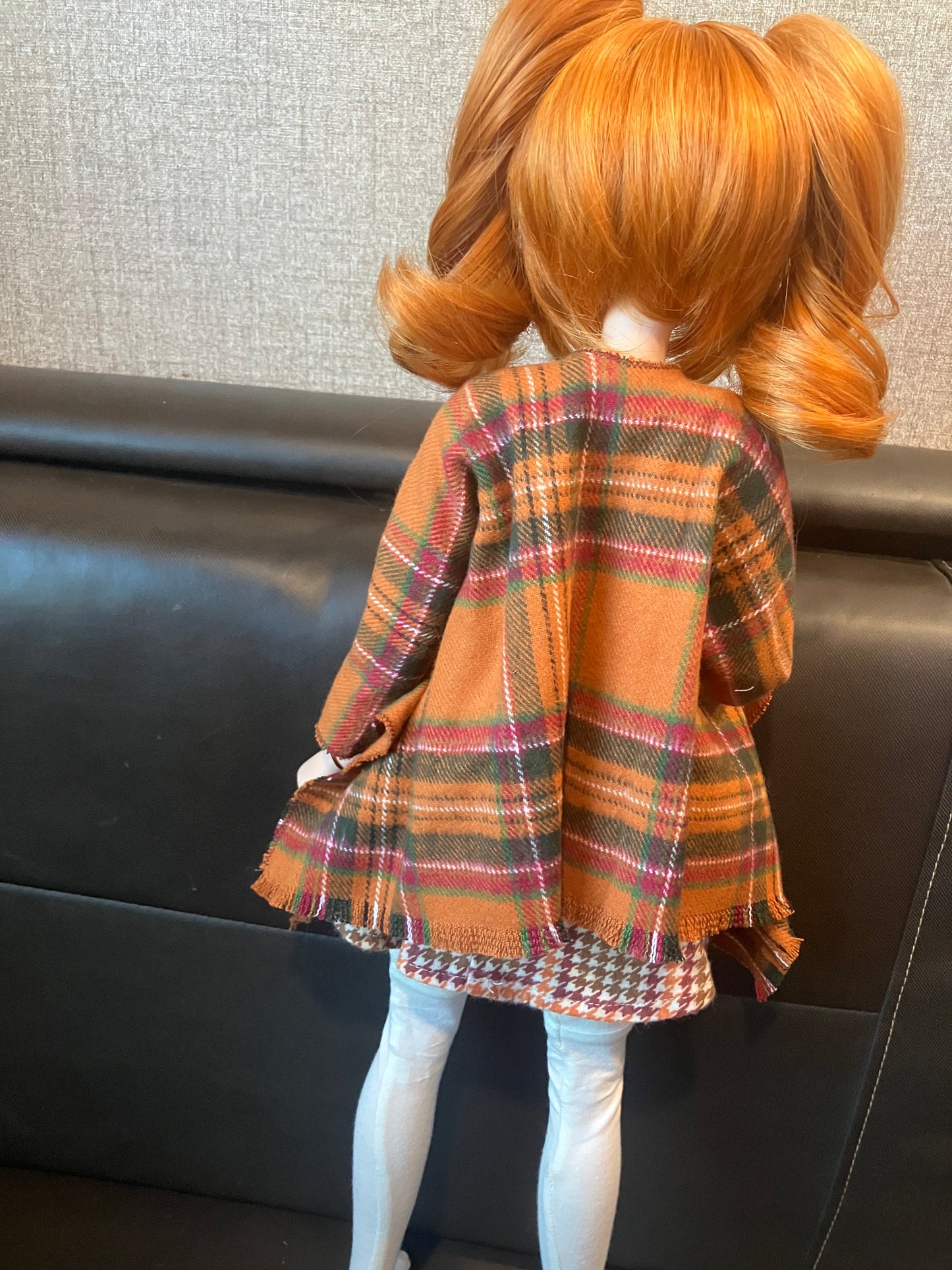Smart doll shawl flannel plaid orange rust and green
