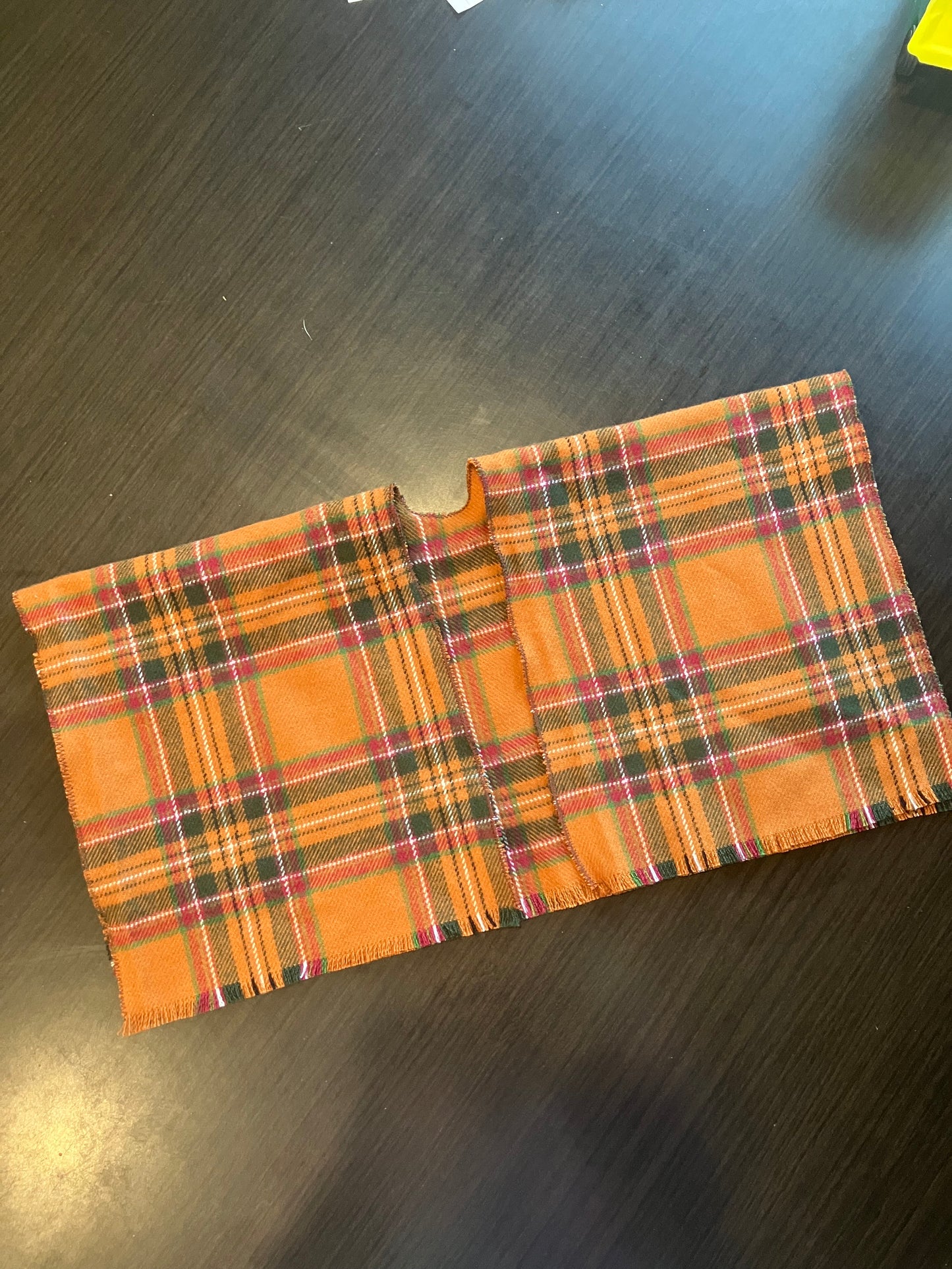 Smart doll shawl flannel plaid orange rust and green