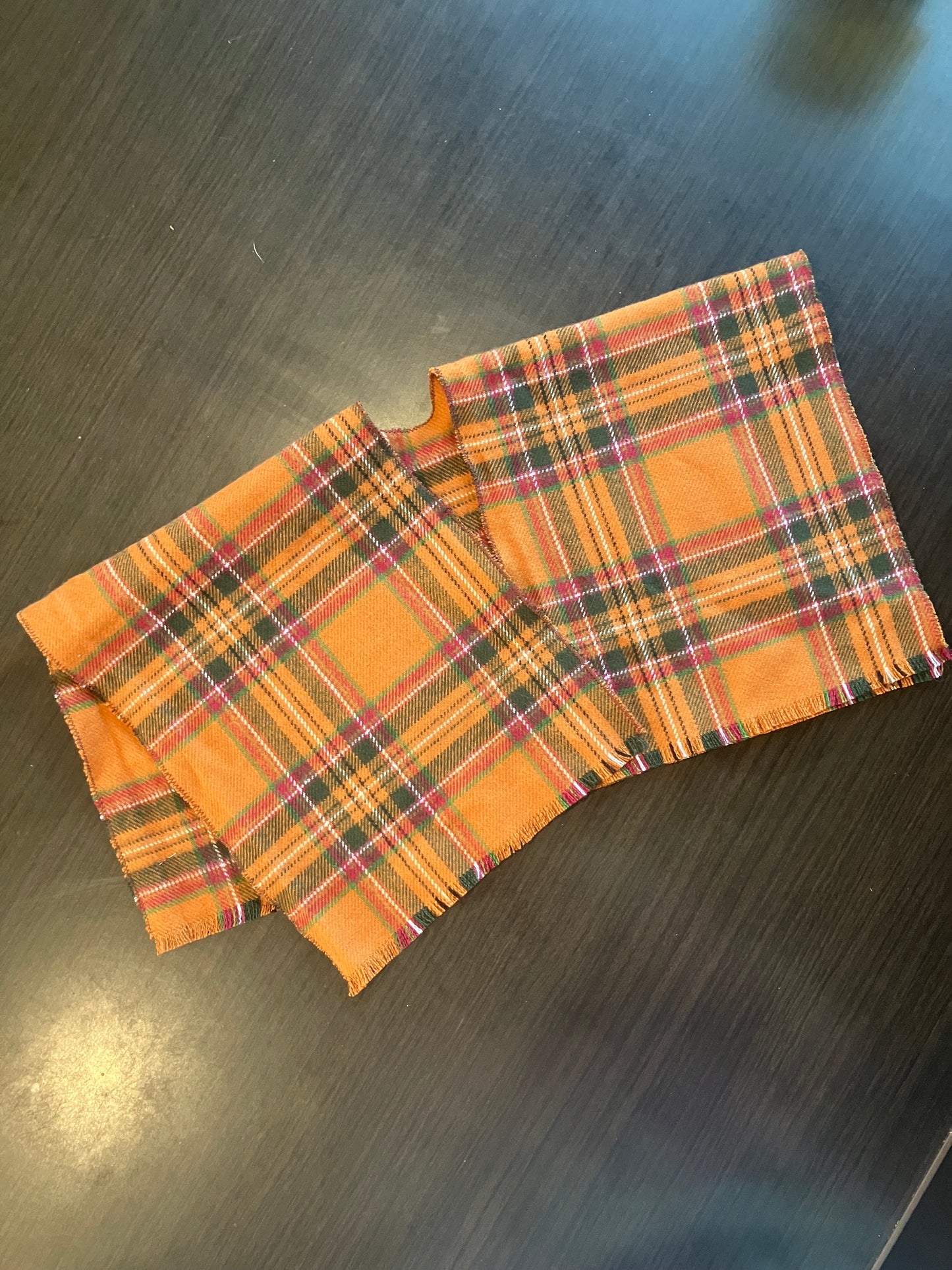 Smart doll shawl flannel plaid orange rust and green