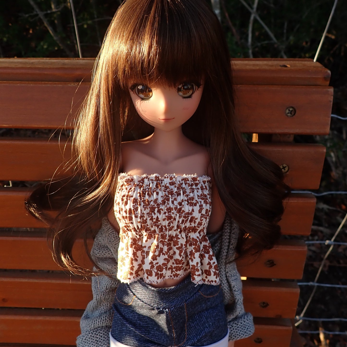 Smart doll shirred brown floral print tube top (Classic)