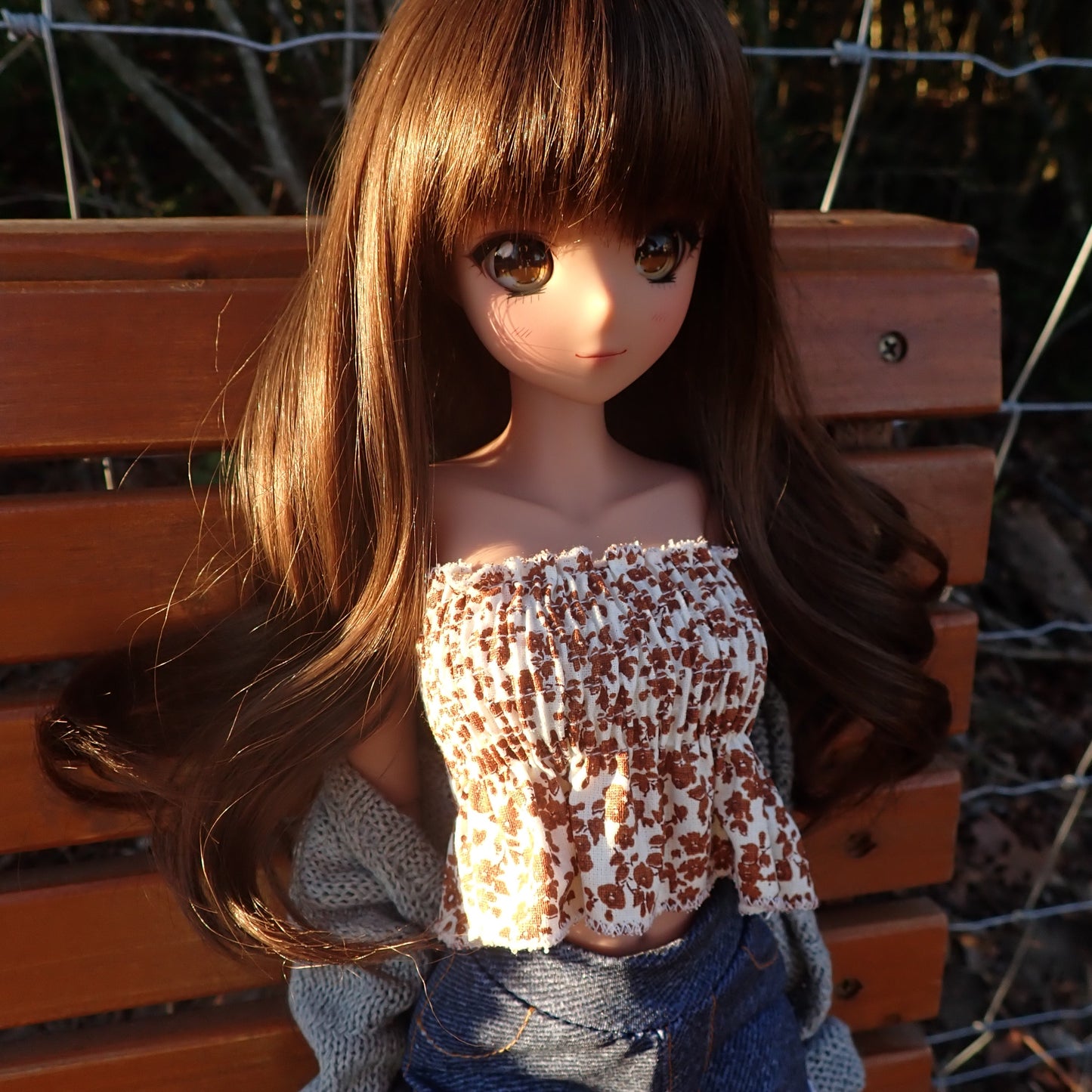 Smart doll shirred brown floral print tube top (Classic)